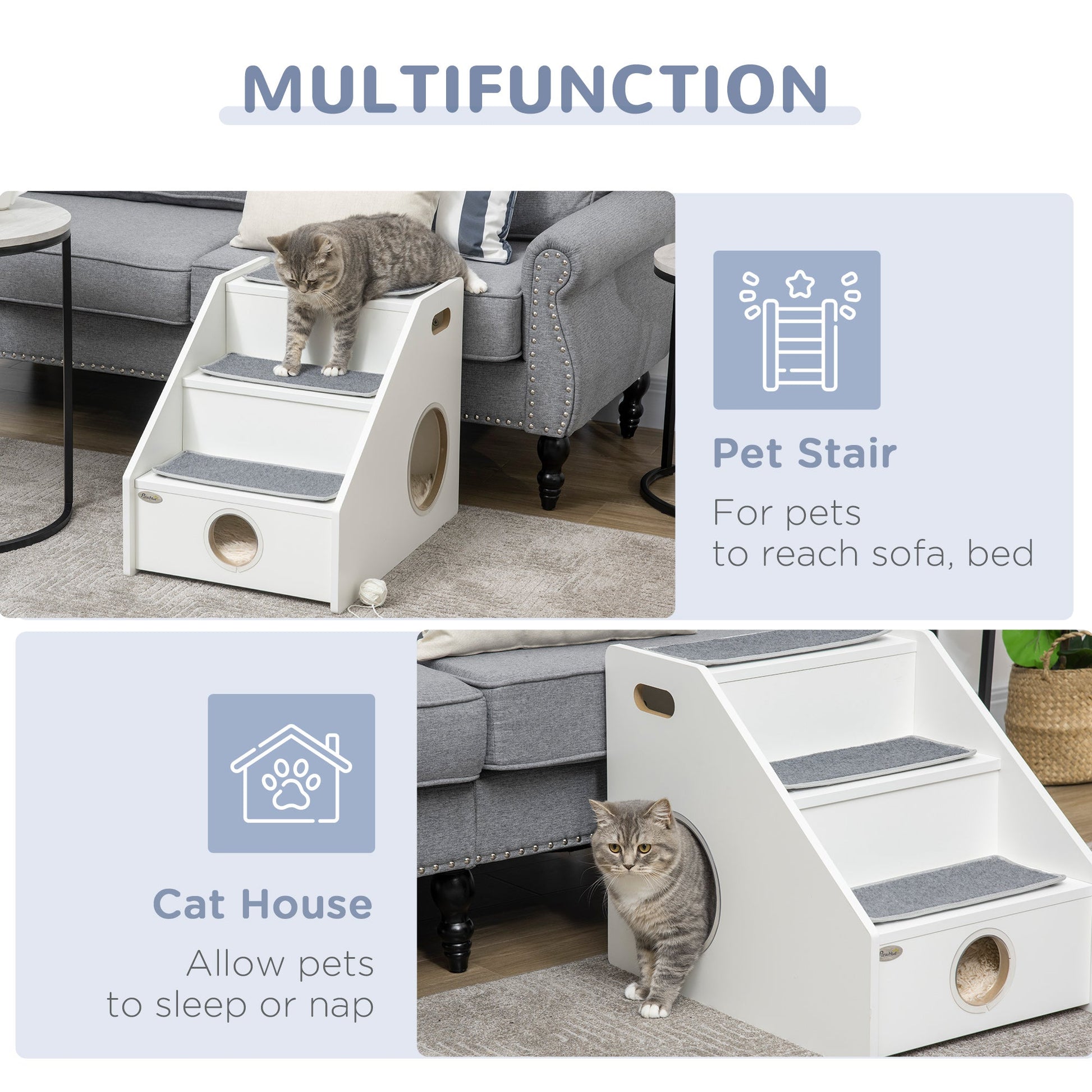 Portable Pet Stairs with Handles, Non-Slip Carpet, Side Holes, White Dog Stairs   at Gallery Canada