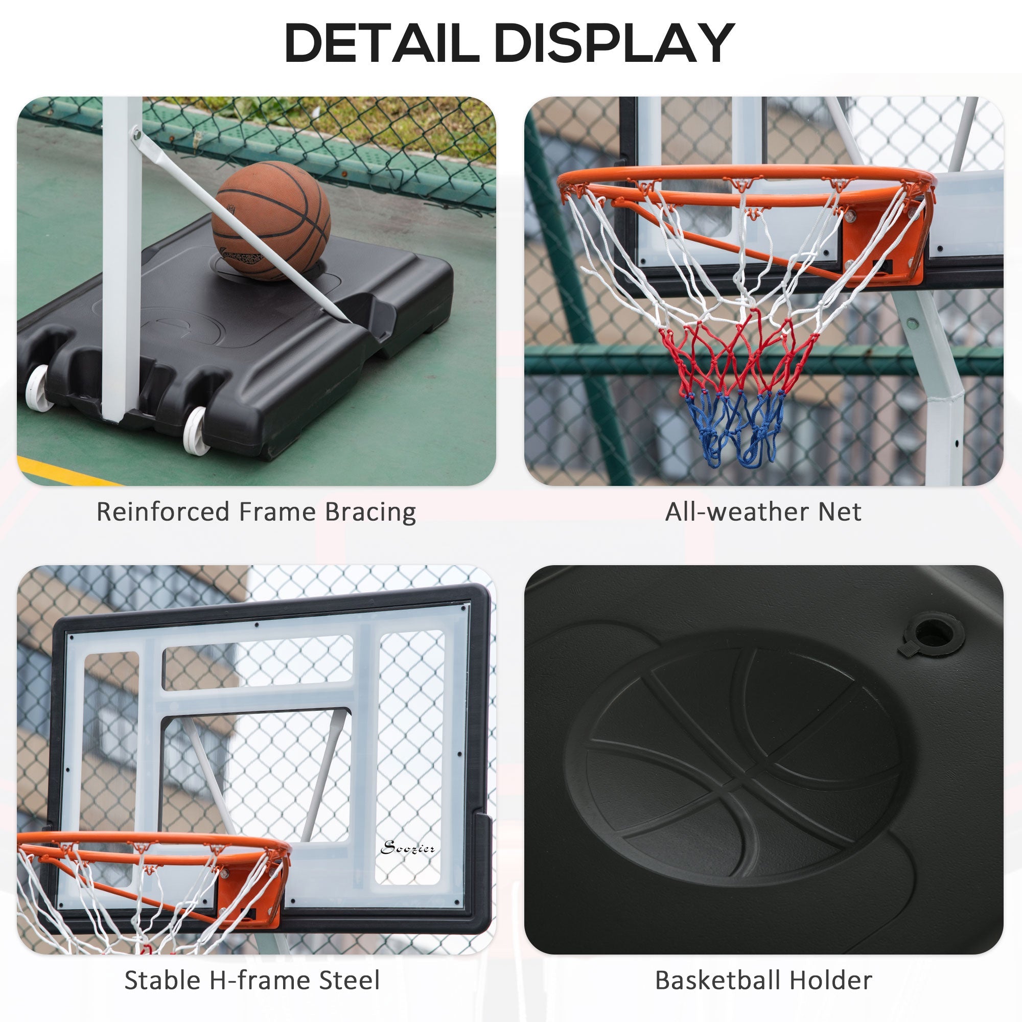 Portable Basketball Hoop, 7ft-8.5ft Height Adjustable Basketball System with Wheels &; 35.5