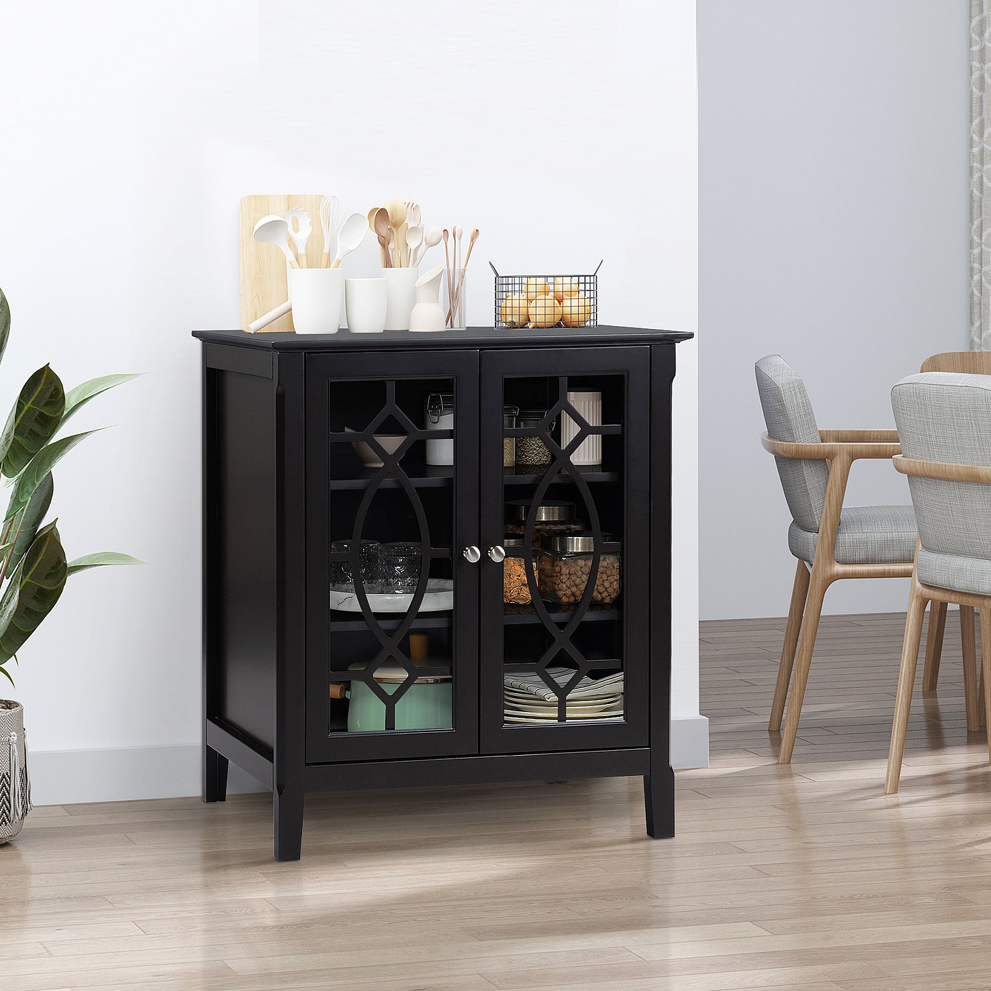 Sideboard Cabinet, Buffet Table with Double Framed Glass Doors, 2 Adjustable Shelves and Elevated Base Espresso Storage Cabinets Espresso  at Gallery Canada