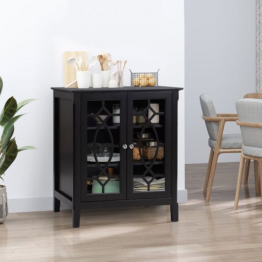 Sideboard Cabinet, Buffet Table with Double Framed Glass Doors, 2 Adjustable Shelves and Elevated Base Espresso Storage Cabinets   at Gallery Canada