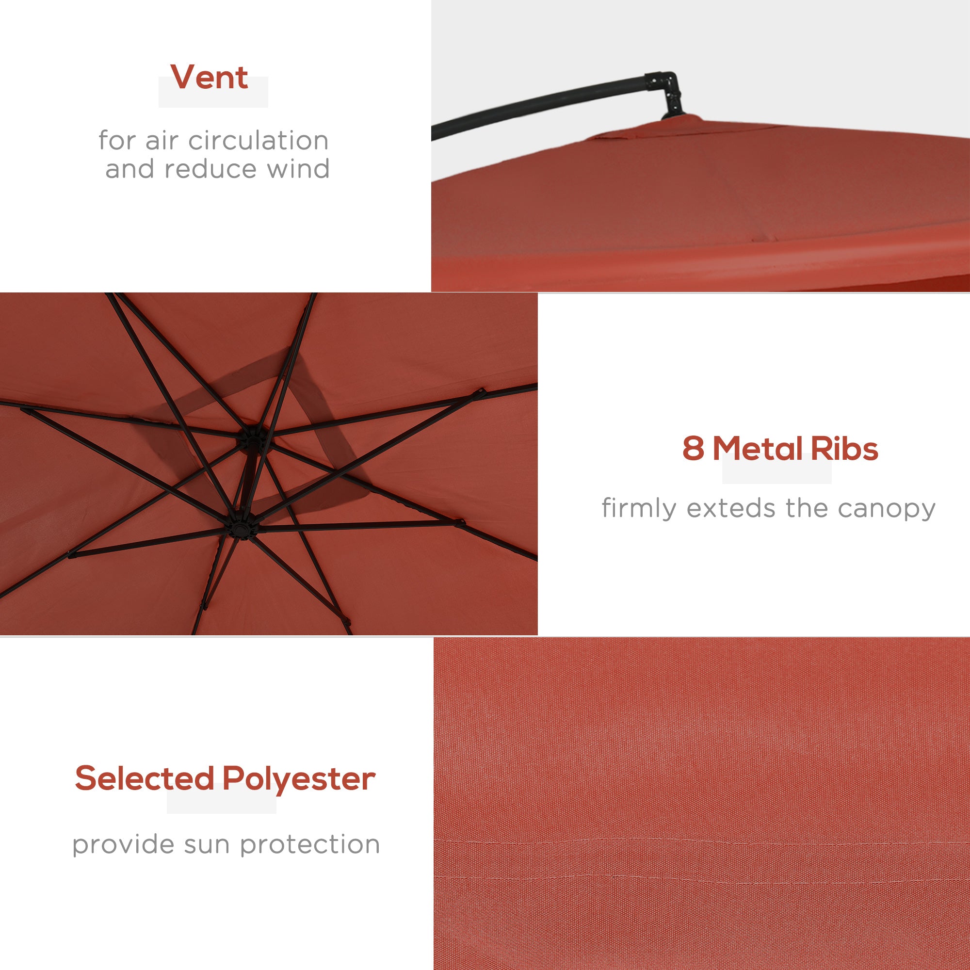 Offset Patio Umbrella with Net and Umbrella Base, Adjustable Cantilever Canopy with Cross Base, Weight Plates and 8 Ribs for Backyard, Poolside, Garden, Wine Red Cantilever Umbrellas at Gallery Canada