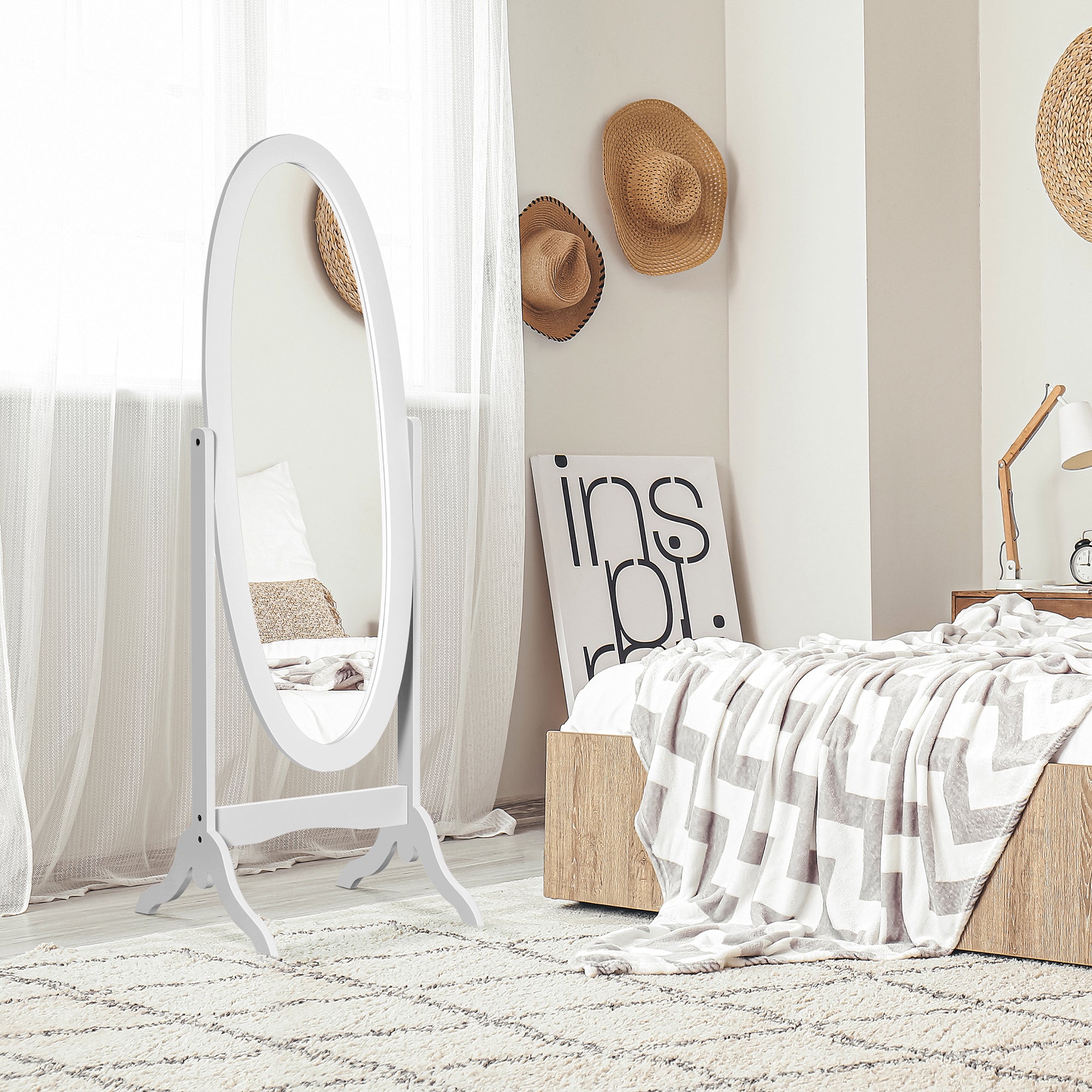 Floor Standing Mirror Full Length Mirror with Adjustable Angle Oval Frame for Dressing Room Bedroom Living Room White Full Length Mirrors at Gallery Canada