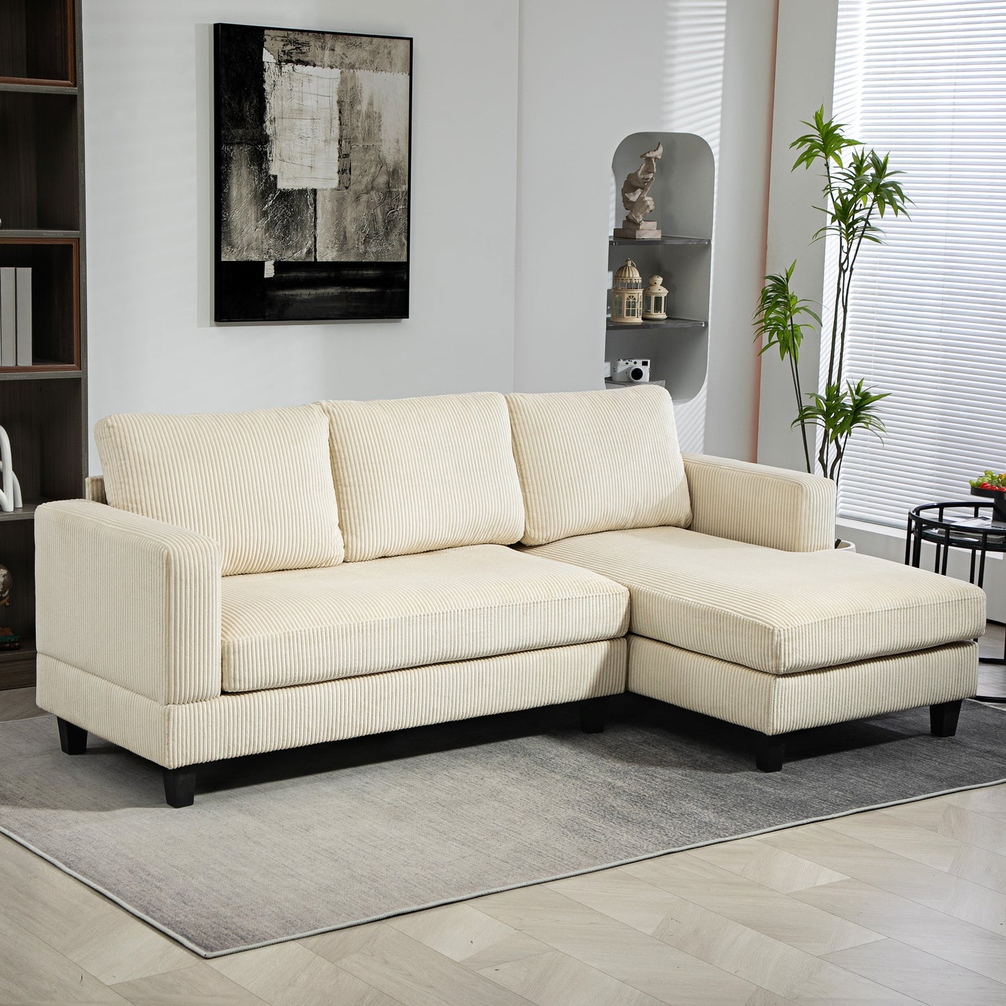 L Shaped Couch, L Shape Sofa with Chaise Lounge and Spring Cushion for Living Room, Bedroom, Beige Sofas & Reclining Chairs Beige at Gallery Canada