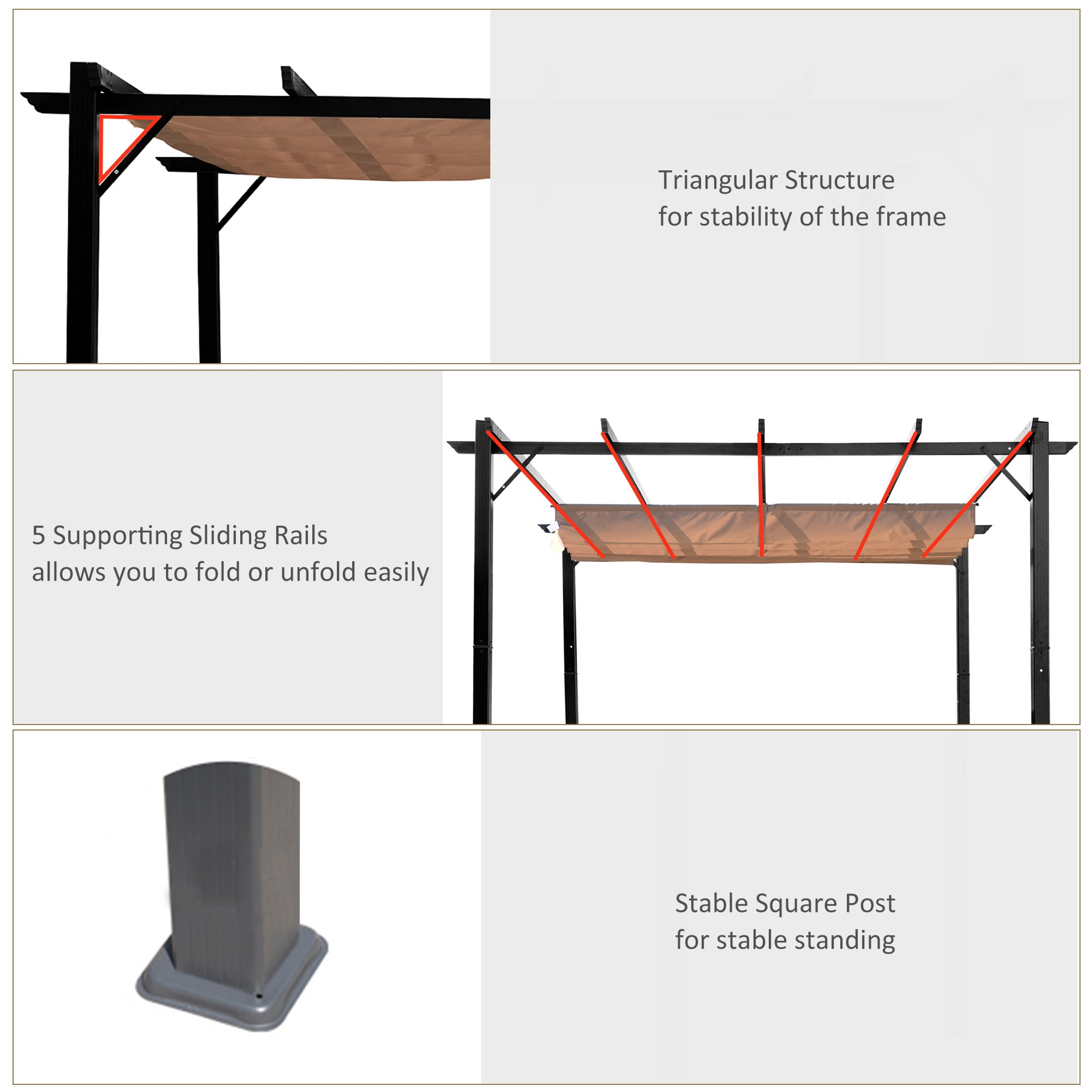 10' x 13' Outdoor Pergola Aluminium Gazebo Backyard Canopy Cover Square Sunshade Garden Grape Trellis Black Pergolas at Gallery Canada