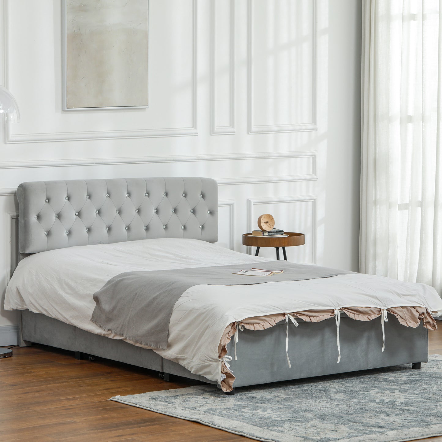 Full Bed Frame with Headboard, Double Bed Frame with 2 Drawers, No Box Spring Needed, Easy Assembly, Light Grey Bedroom Furniture   at Gallery Canada