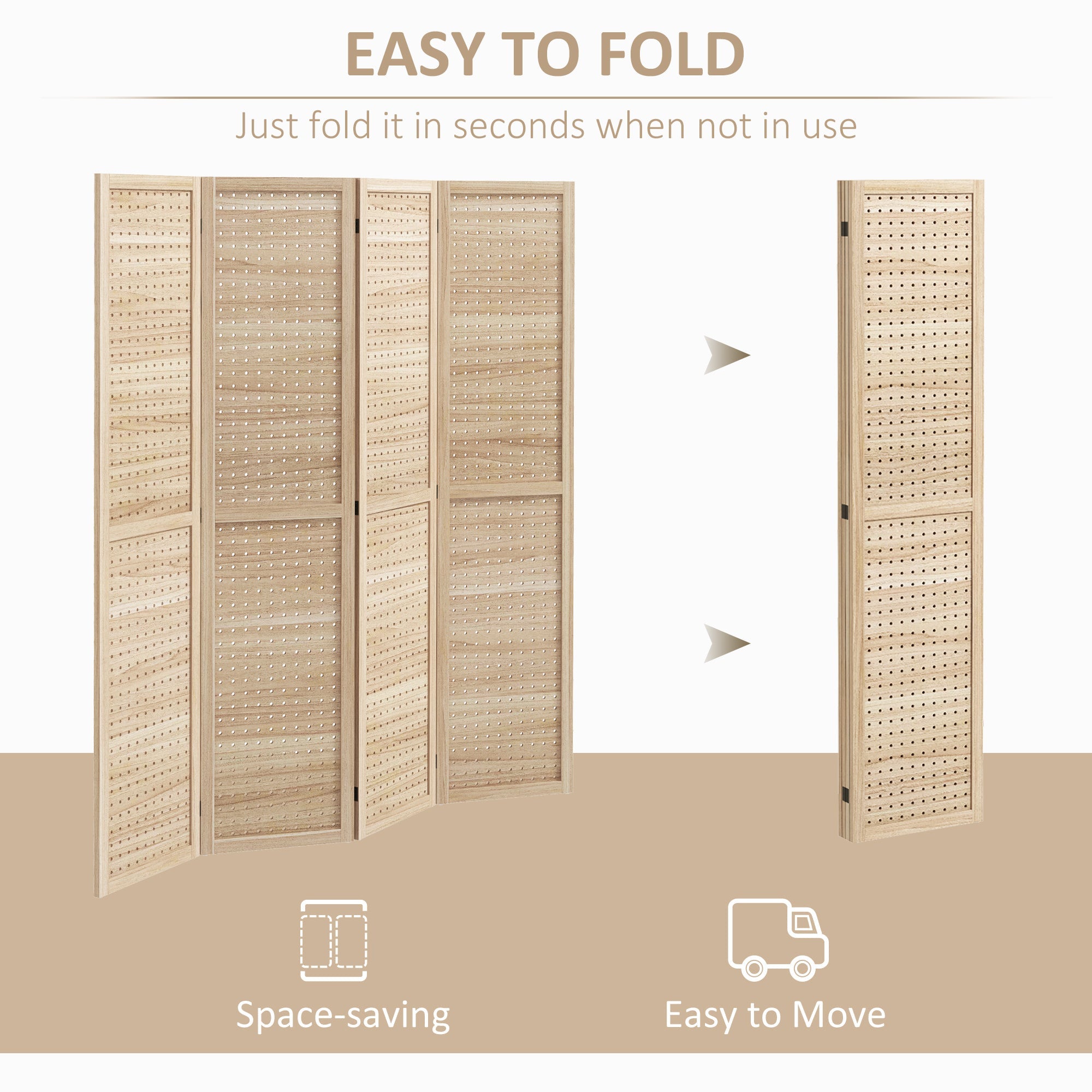 5.6 Ft. Tall 4-Panel Room Divider, Pegboard Panel Freestanding Folding Privacy Screen Panels, Partition Wall Divider for Indoor Bedroom Office Room Dividers   at Gallery Canada