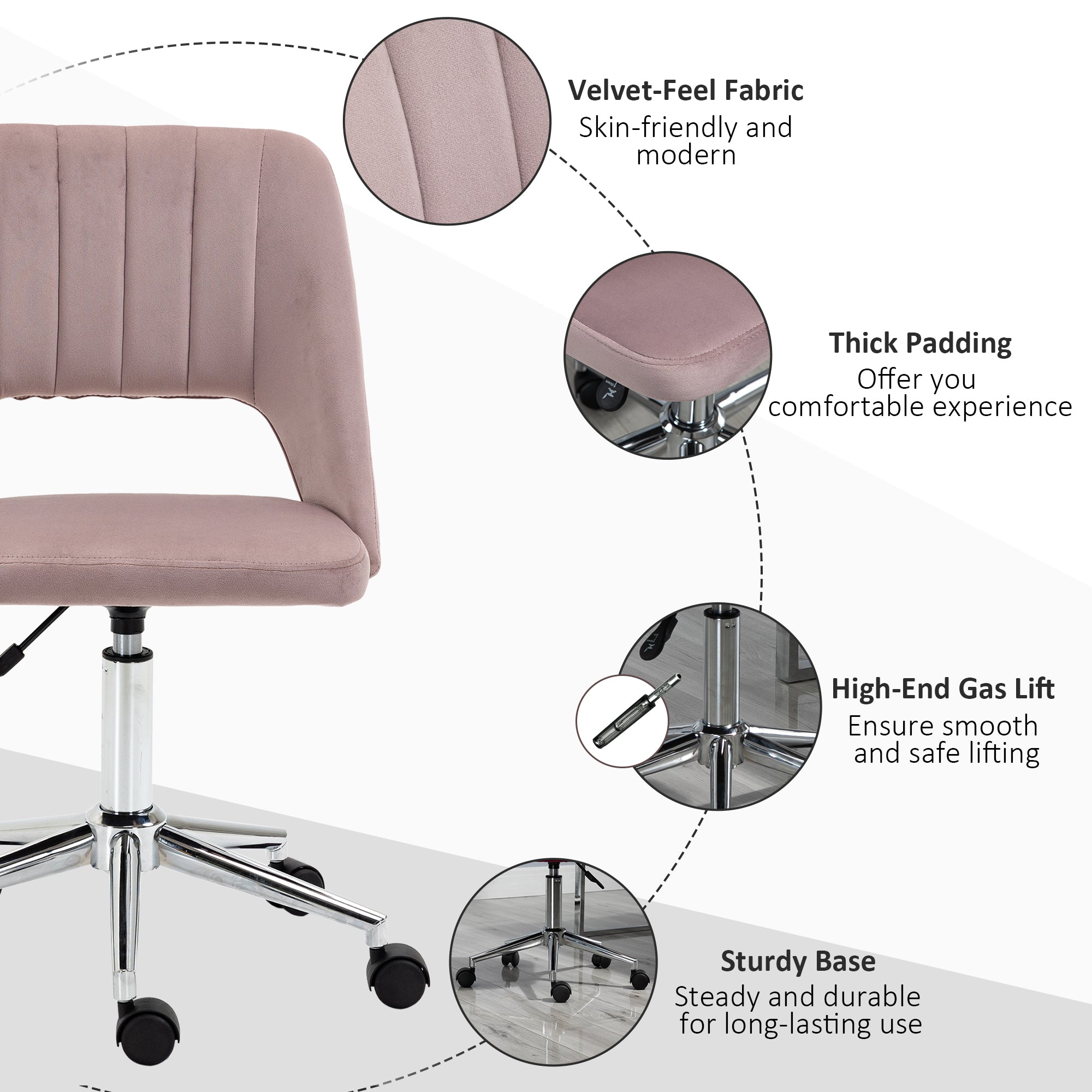 Mid Back Office Chair Velvet Fabric Swivel Scallop Shape Computer Desk Chair, Pink Office Chairs at Gallery Canada
