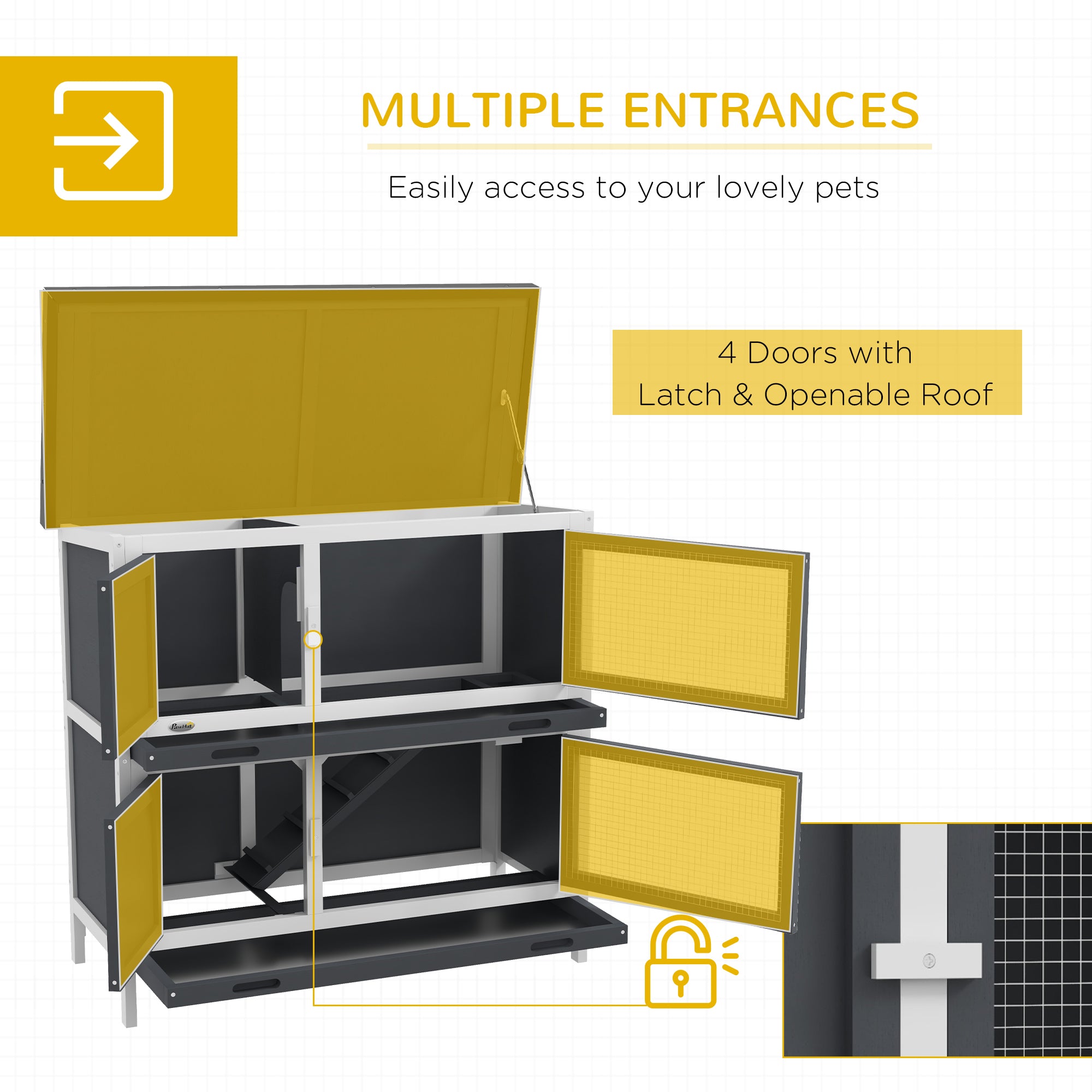 Wood Rabbit Hutch with 2 Large Main House, Ramp, Trays, Grey Rabbit Hutch   at Gallery Canada