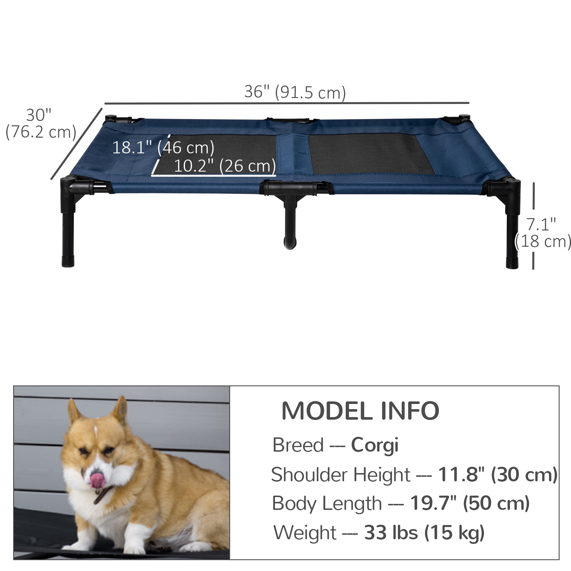 Elevated Dog Bed, Raised Dog Cot for XL Sized Dogs, Indoor &; Outdoor, 36