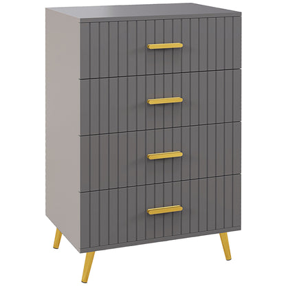 4 Drawer Cabinet, Drawer Chest for Bedroom, Chest of Drawers with Aluminium Legs and Gold Handles, Dark Grey Storage Cabinets   at Gallery Canada