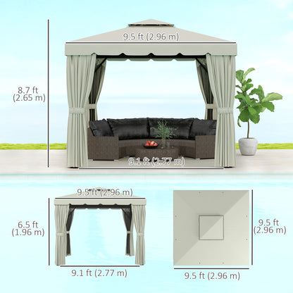 10' x 10' Outdoor Patio Gazebo Double Soft-top Garden Shelter Tent with Curtains, &; Mesh Screen Drapes, Cream White Gazebos at Gallery Canada