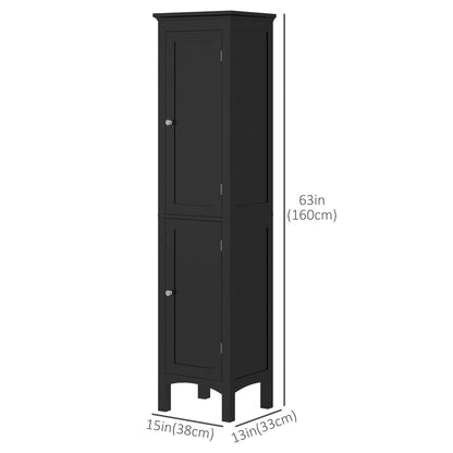 Tall Bathroom Cabinet, Freestanding Storage Organizer with Adjustable Shelves and Cupboards, 15" x 13" x 63", Black Bathroom Cabinets   at Gallery Canada