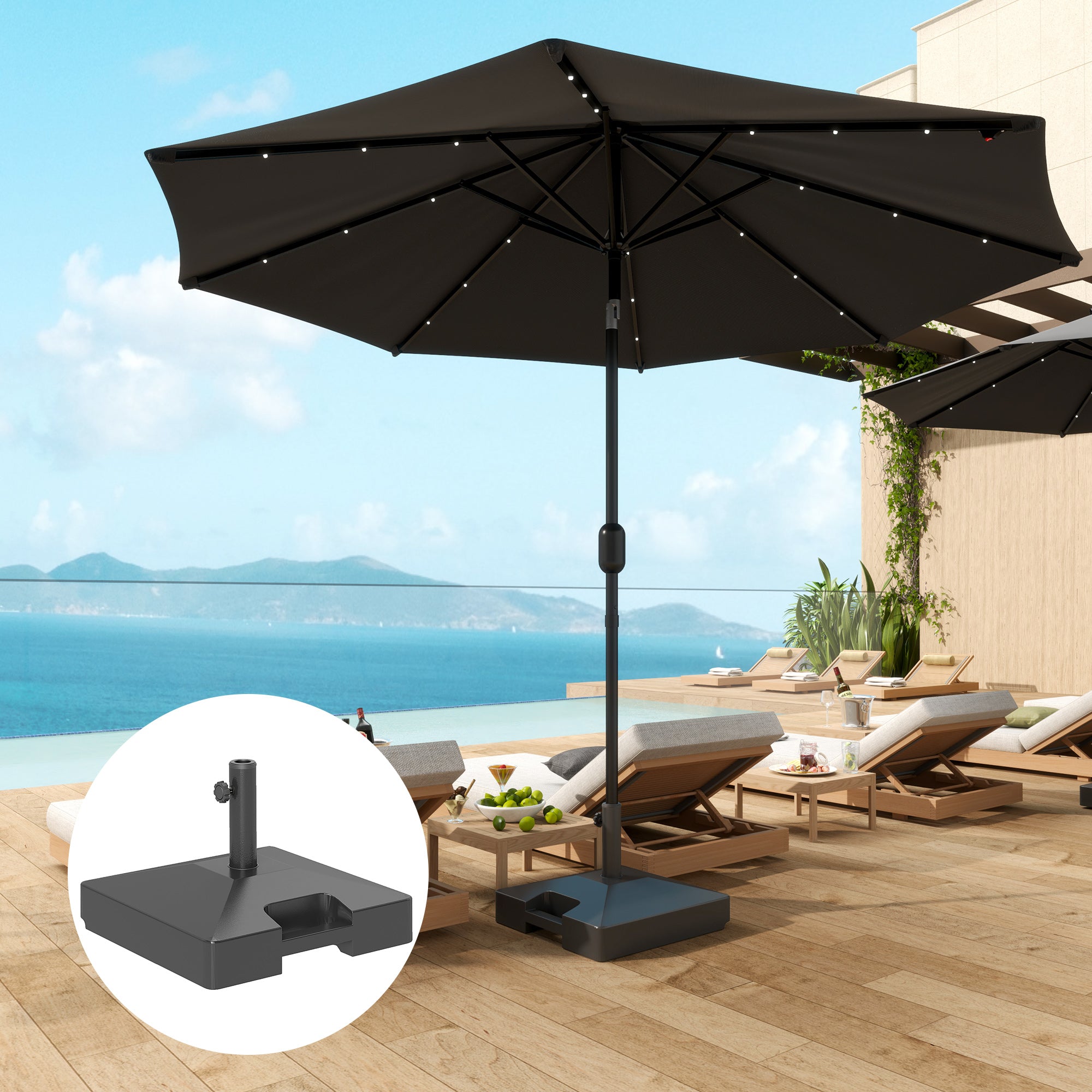 Patio Umbrella Base with Wheels Handle, Heavy Duty Outdoor Umbrella Stand Base, Filled Up to 73lbs with Stand or 57lbs with Water for Garden, Poolside, Black Umbrella Bases at Gallery Canada