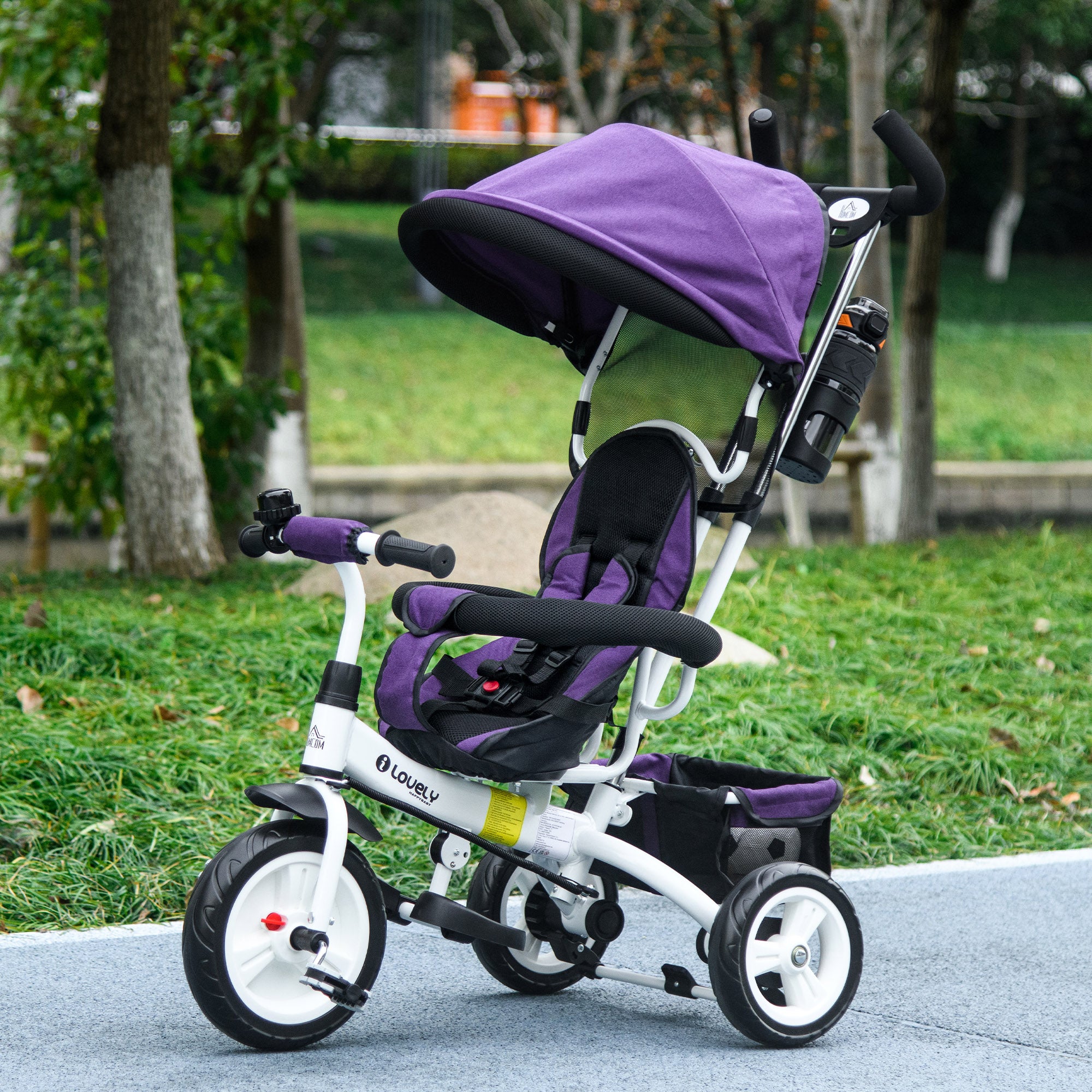 4 in 1 Toddler Tricycle Stroller with Basket, Canopy, 5-point Safety Harness, for 12-60 Months, Purple Tricycles for Kids   at Gallery Canada