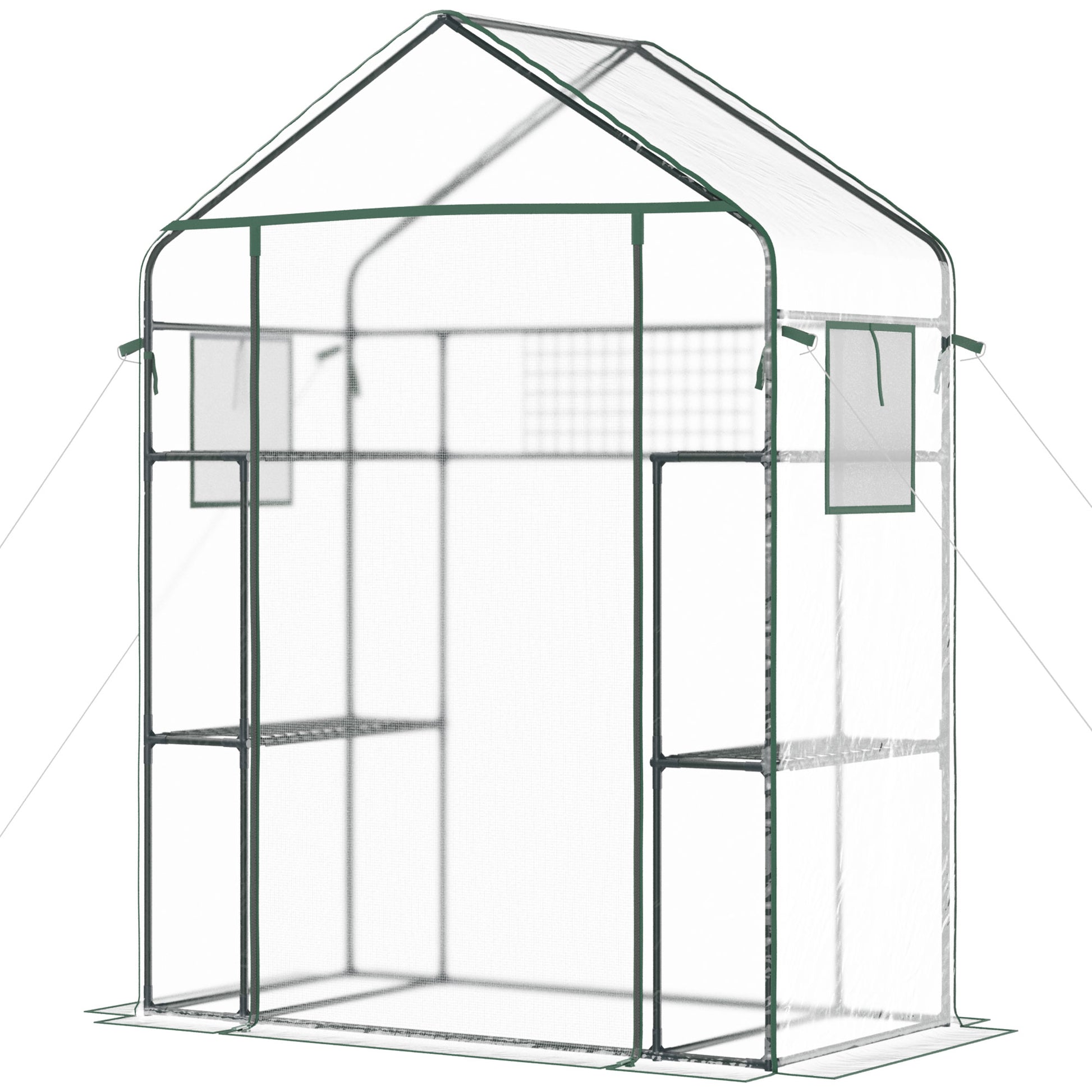 3-Tier Mini Greenhouse, Walk-in Greenhouse, Garden Hot House with 4 Shelves, Roll-Up Door, Mesh Windows, Trellis and Plant Labels, 56" x 29" x 77", Clear Greenhouses at Gallery Canada