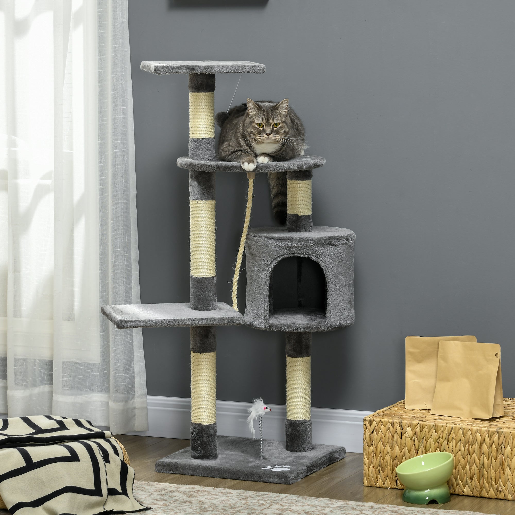 44Inch Scratching Cat Tree Multi Level Activity Center Kitty Condo Furniture Post Grey Floor to Ceiling Cat Trees   at Gallery Canada