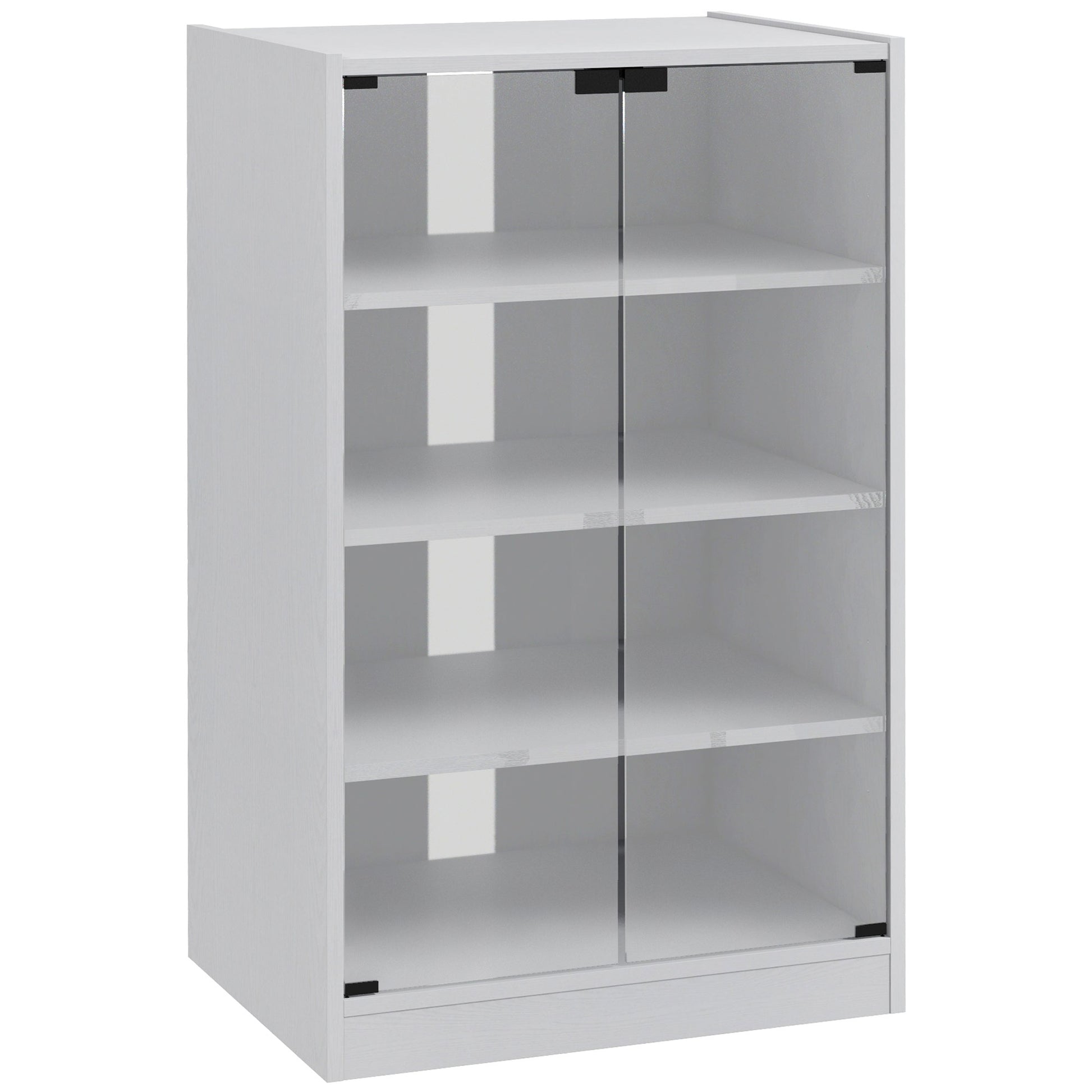 5-Tier Media Cabinet, Media Stand with Adjustable Shelves, Tempered Glass Doors, and Cable Management, Distressed White Storage Cabinets   at Gallery Canada