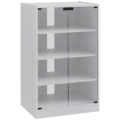 5-Tier Media Cabinet, Media Stand with Adjustable Shelves, Tempered Glass Doors, and Cable Management, Distressed White Storage Cabinets   at Gallery Canada