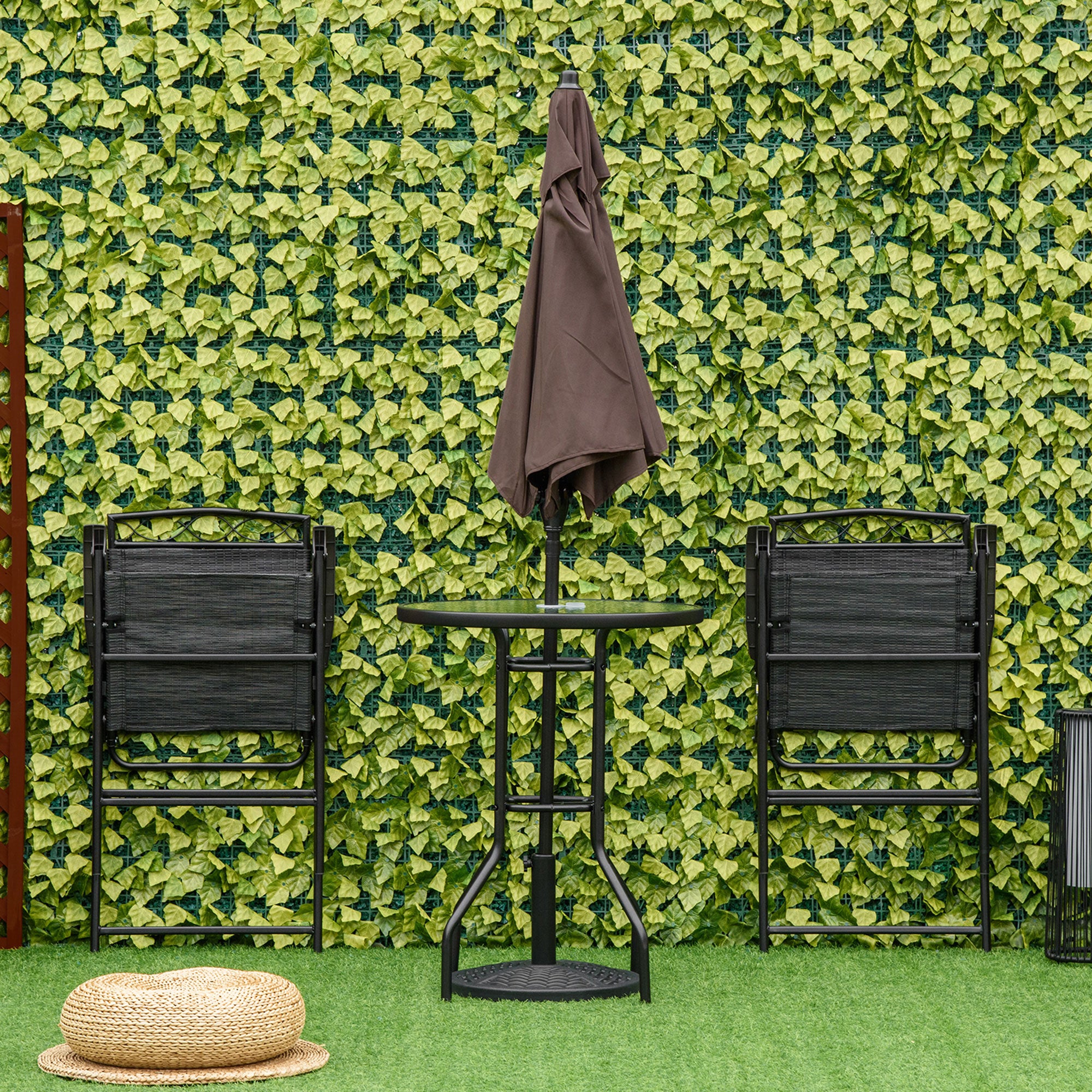 4 Piece Patio Bar Set, Sling Folding Outdoor Furniture with Brown Umbrella for Poolside, Backyard and Garden, Black Bistro Sets at Gallery Canada