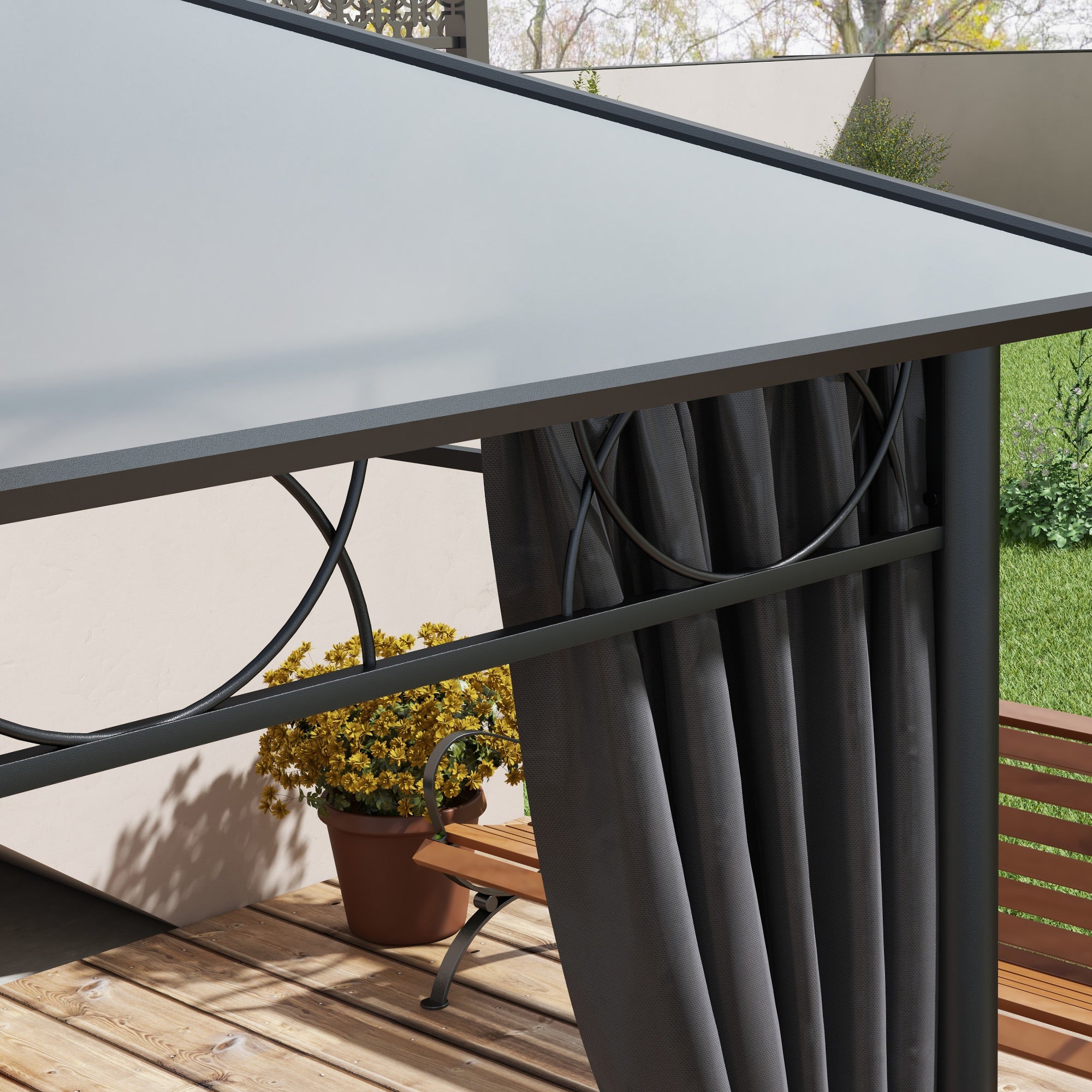 13' x 10' Polycarbonate Hardtop Gazebo Canopy, Outdoor Patio Gazebo with Aluminum Frame &; Curtains, Dark Grey Gazebos at Gallery Canada