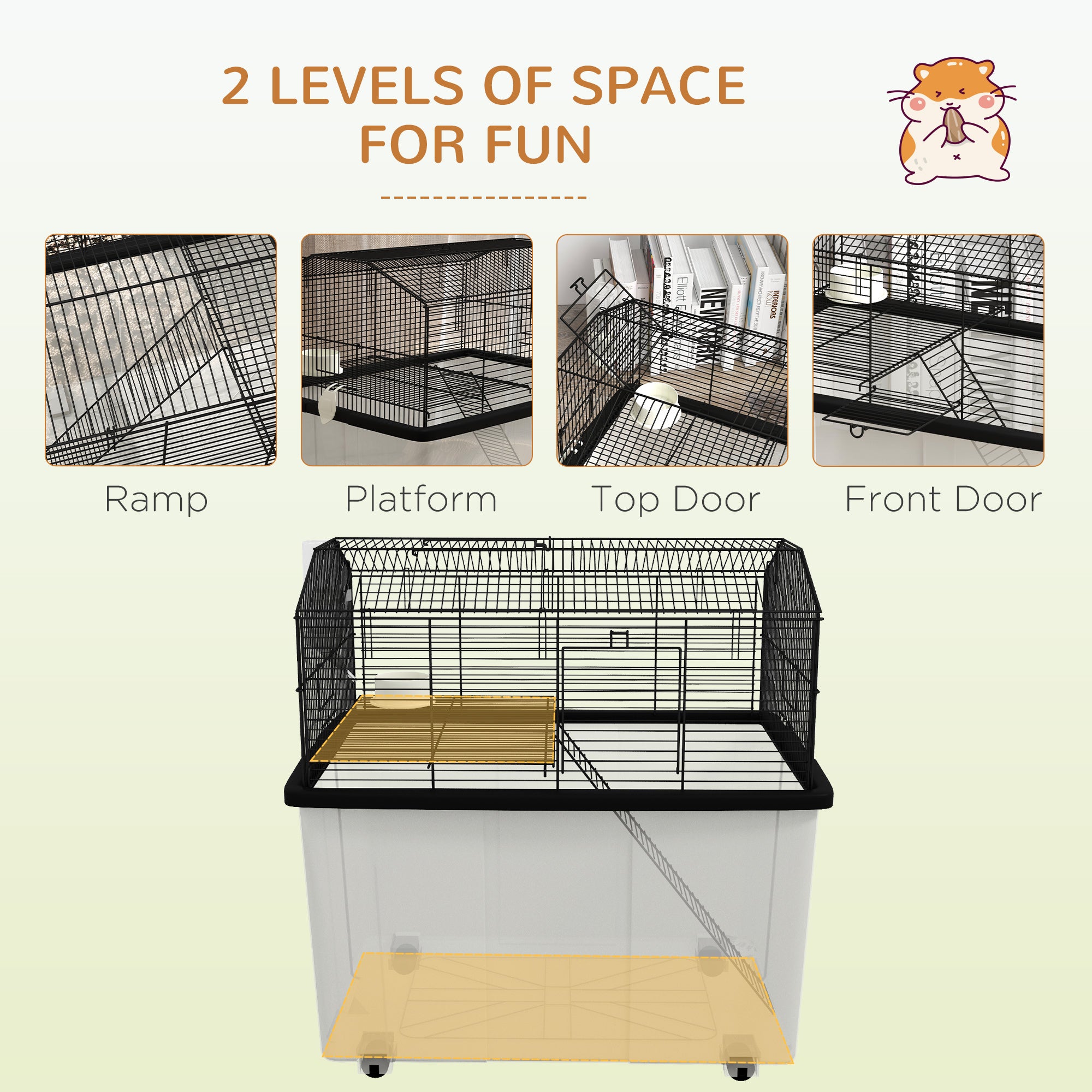 Hamster House Gerbil Habitat for Dwarf Hamster, Syrian Hamster with Wheels, Detachable Bottom - Black Hamster Cages   at Gallery Canada