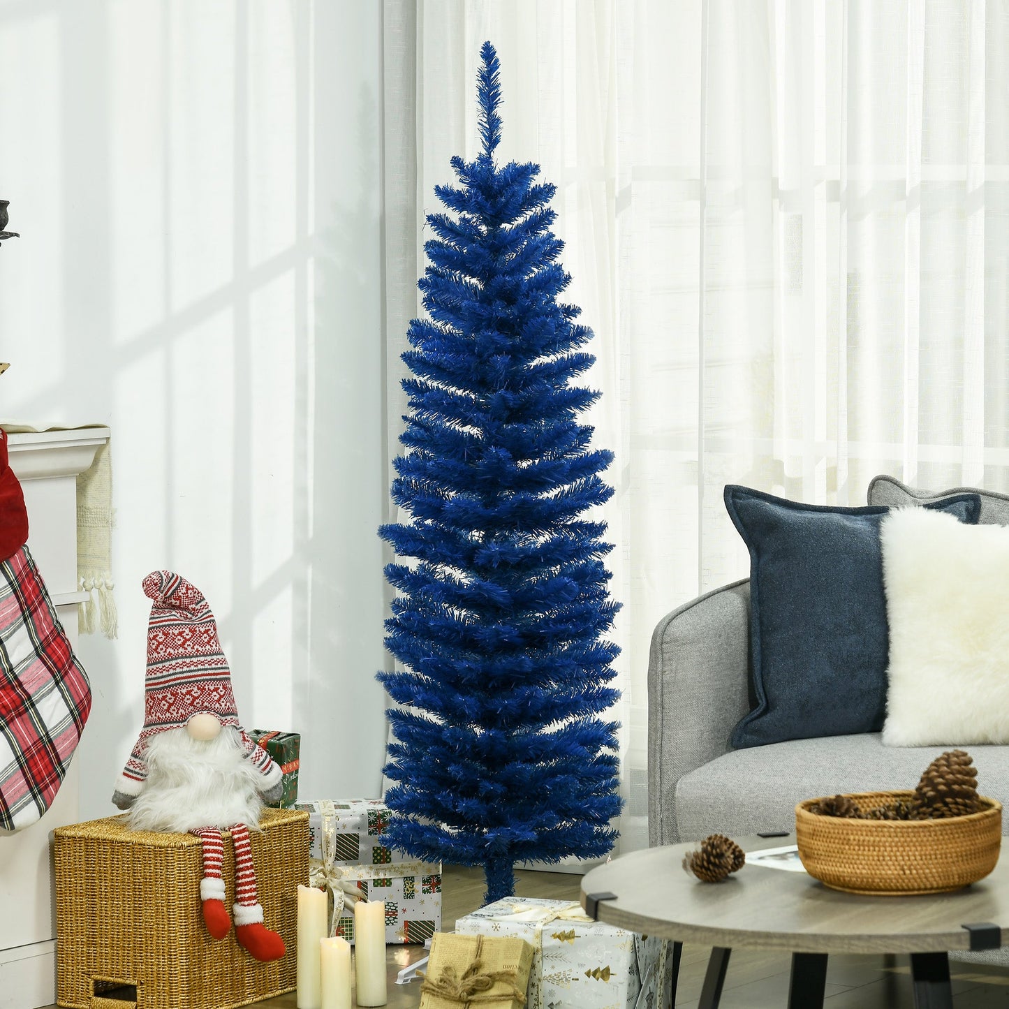 5ft Pencil Christmas Trees, Artificial Christmas Tree for Xmas Holiday Decor, Deep Blue Pencil Christmas Trees   at Gallery Canada