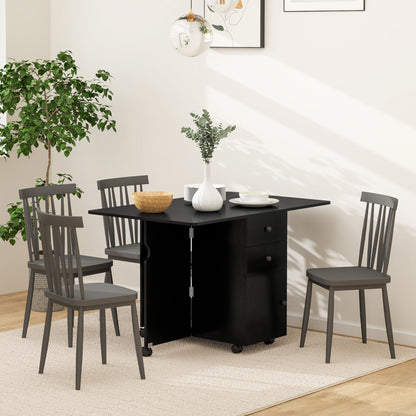 Extendable Dining Table, Drop Leaf Table with 2 Drawers, Cabinet and 6 Wheels for Small Spaces, Kitchen, Black Wood Grain Dining Tables Black Wood Grain at Gallery Canada