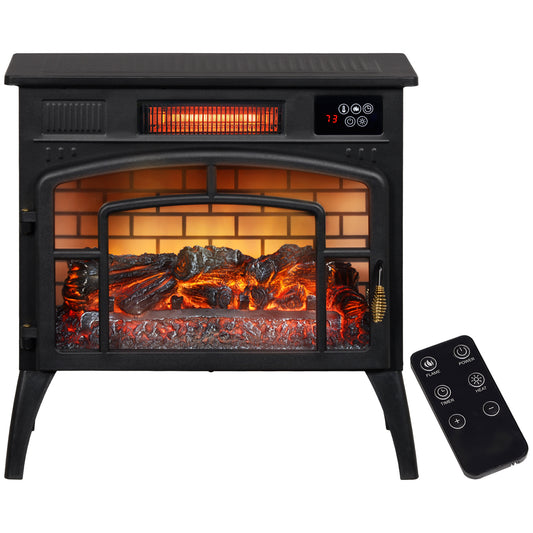 Electric Fireplace Stove, Infrared Fireplace Heater with Realistic Flame, Adjustable Temperature, 1500W, Black Electric Fireplaces   at Gallery Canada