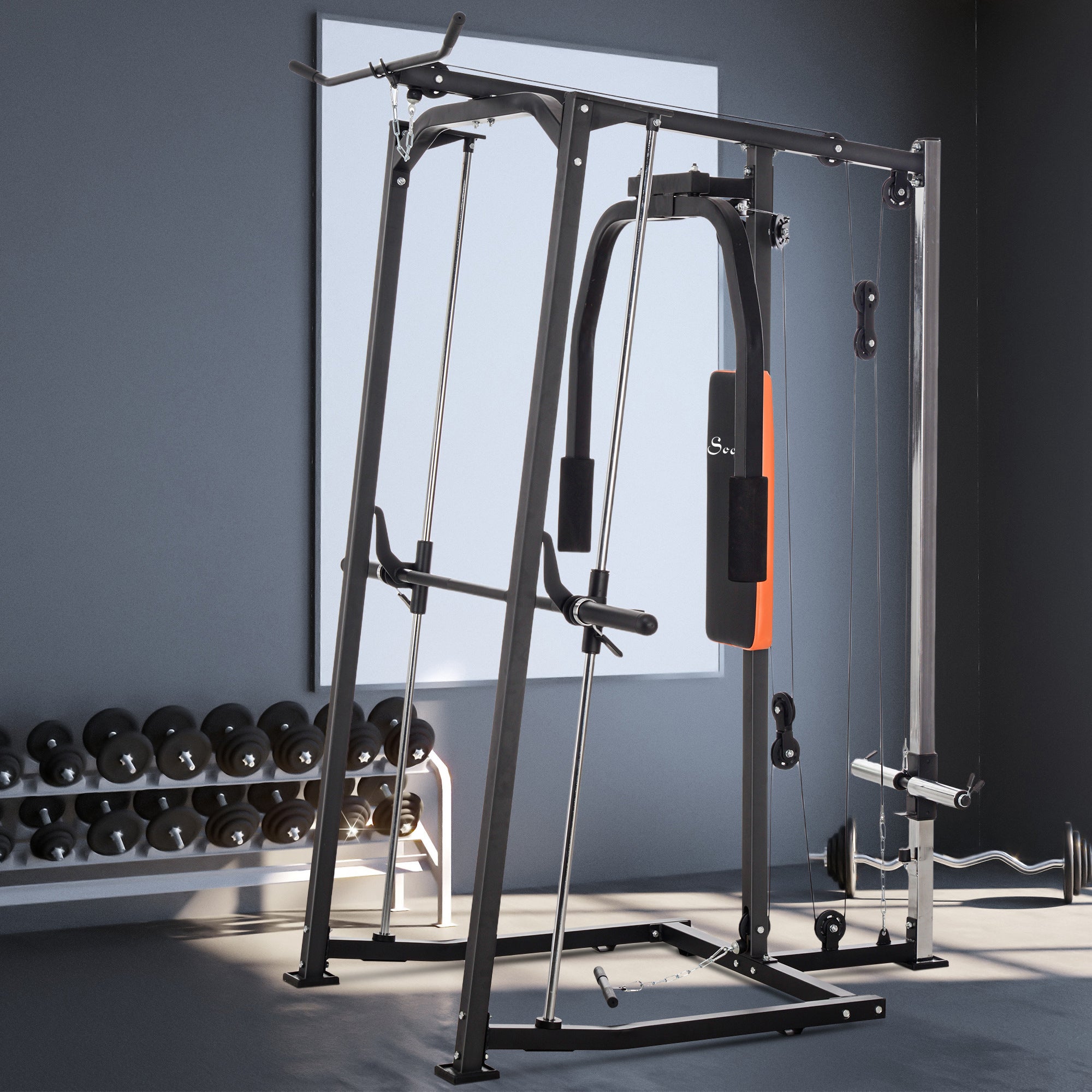 3 In 1 Smith Machine with Dual Cable Pulley System, Chest Press Station, 17-Level Squat Rack and Barbell Bar Power Towers at Gallery Canada