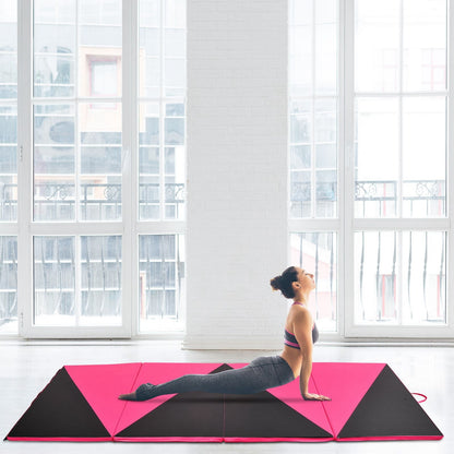 4'x10'x2'' Folding Gymnastics Tumbling Mat, Exercise Mat with Carrying Handles for Yoga, MMA, Martial Arts, Stretching, Core Workouts, Pink and Black Gymnastics Mats   at Gallery Canada