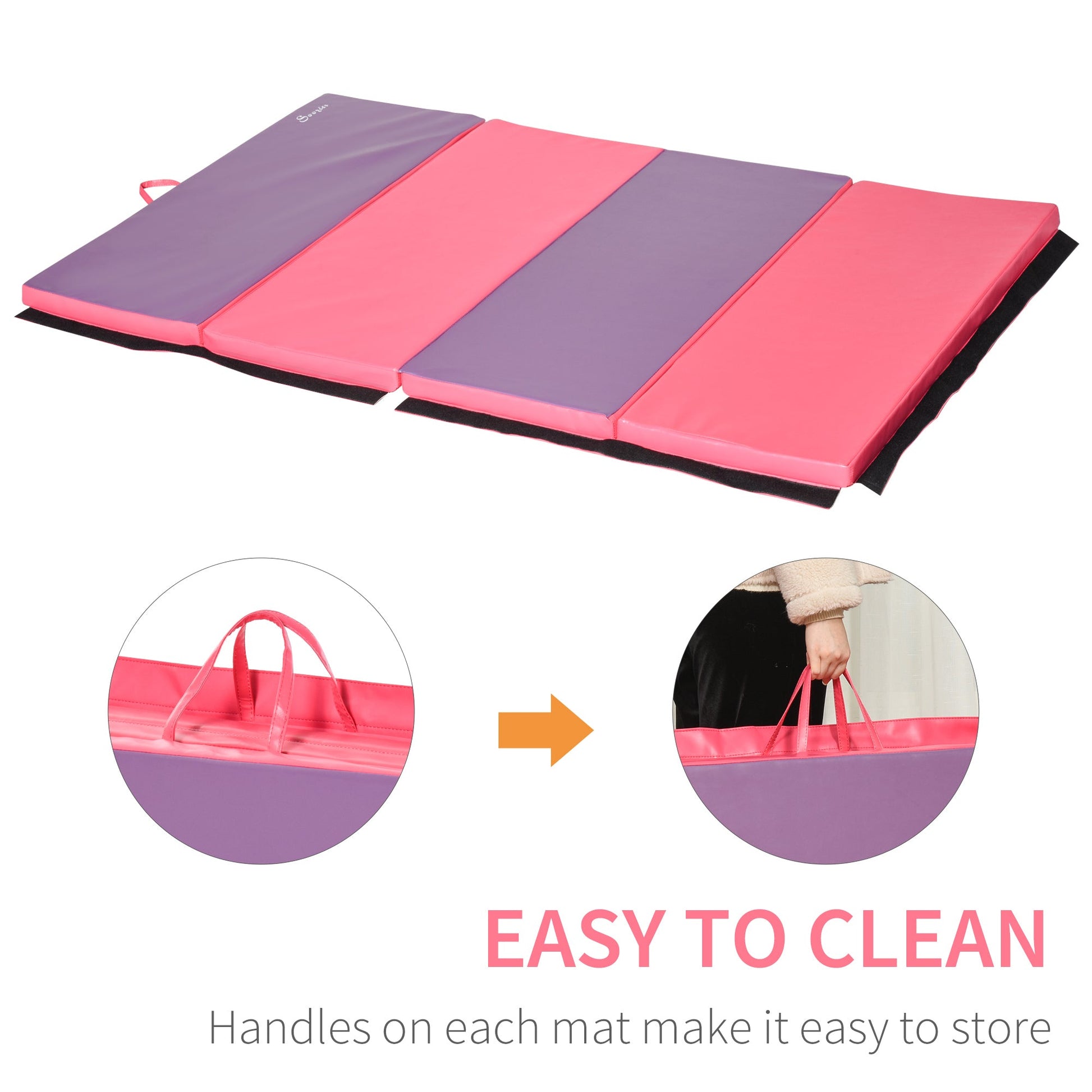 4'x6'x2'' Folding Gymnastics Tumbling Mat, Exercise Mat with Carrying Handles for Yoga, MMA, Martial Arts, Stretching, Core Workouts, Pink and Purple - Gallery Canada