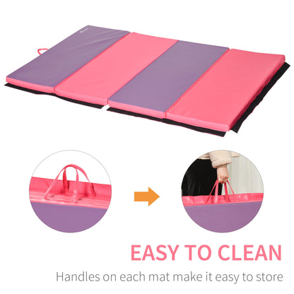 4'x6'x2'' Folding Gymnastics Tumbling Mat, Exercise Mat with Carrying Handles for Yoga, MMA, Martial Arts, Stretching, Core Workouts, Pink and Purple Gymnastics Mats   at Gallery Canada