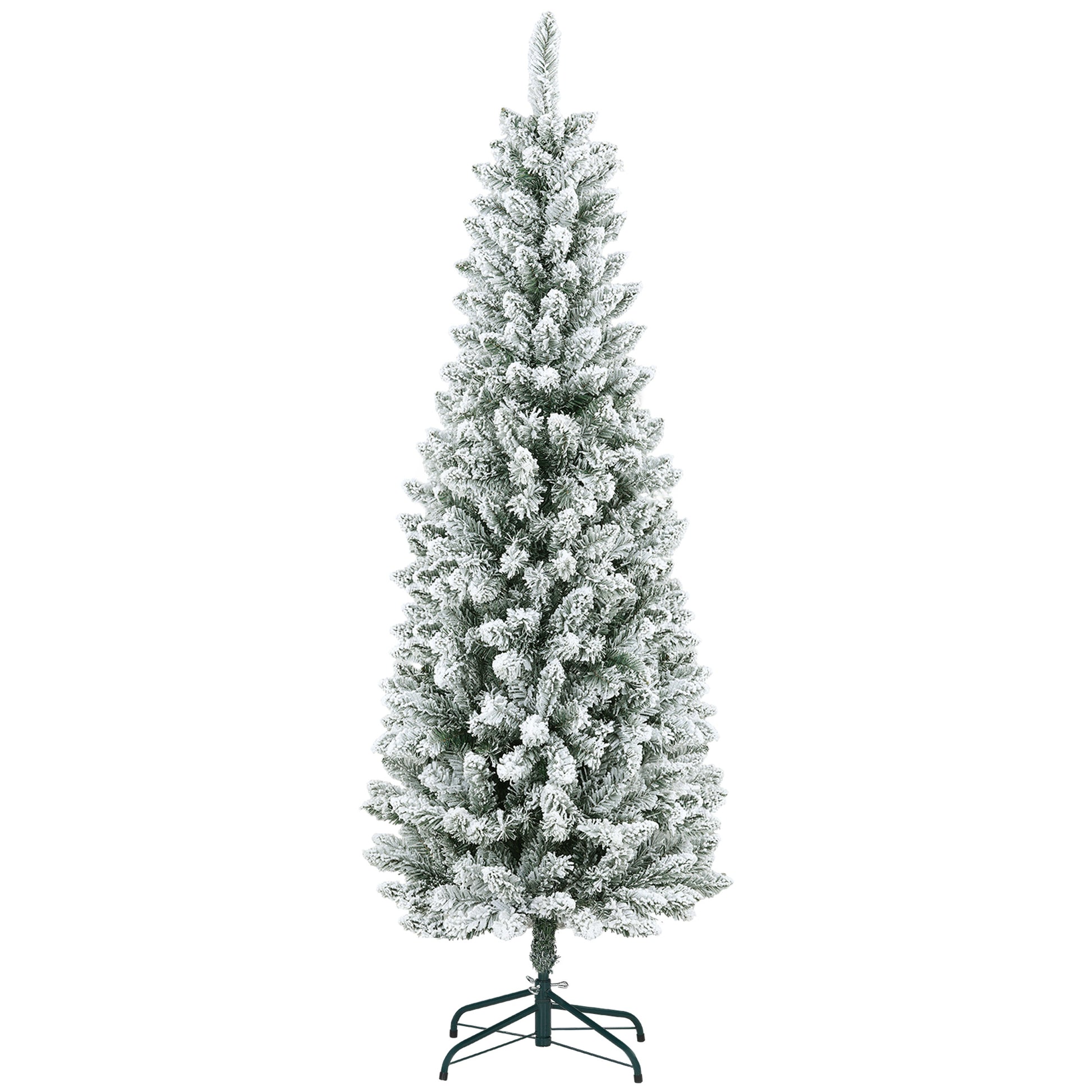 6ft Pencil Christmas Tree, Flocked Tree with 479 Branch Tips and Metal Base for Home, Indoor, Holiday Pencil Christmas Trees   at Gallery Canada