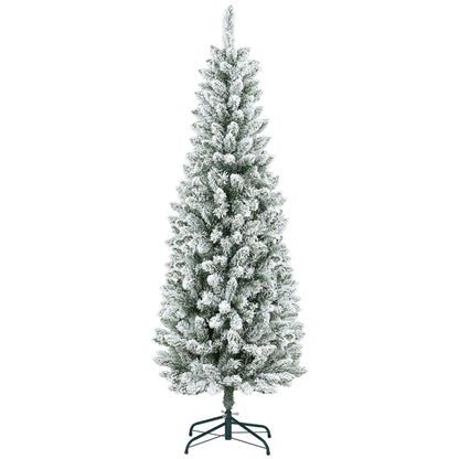 6ft Pencil Christmas Tree, Flocked Tree with 479 Branch Tips and Metal Base for Home, Indoor, Holiday Pencil Christmas Trees   at Gallery Canada