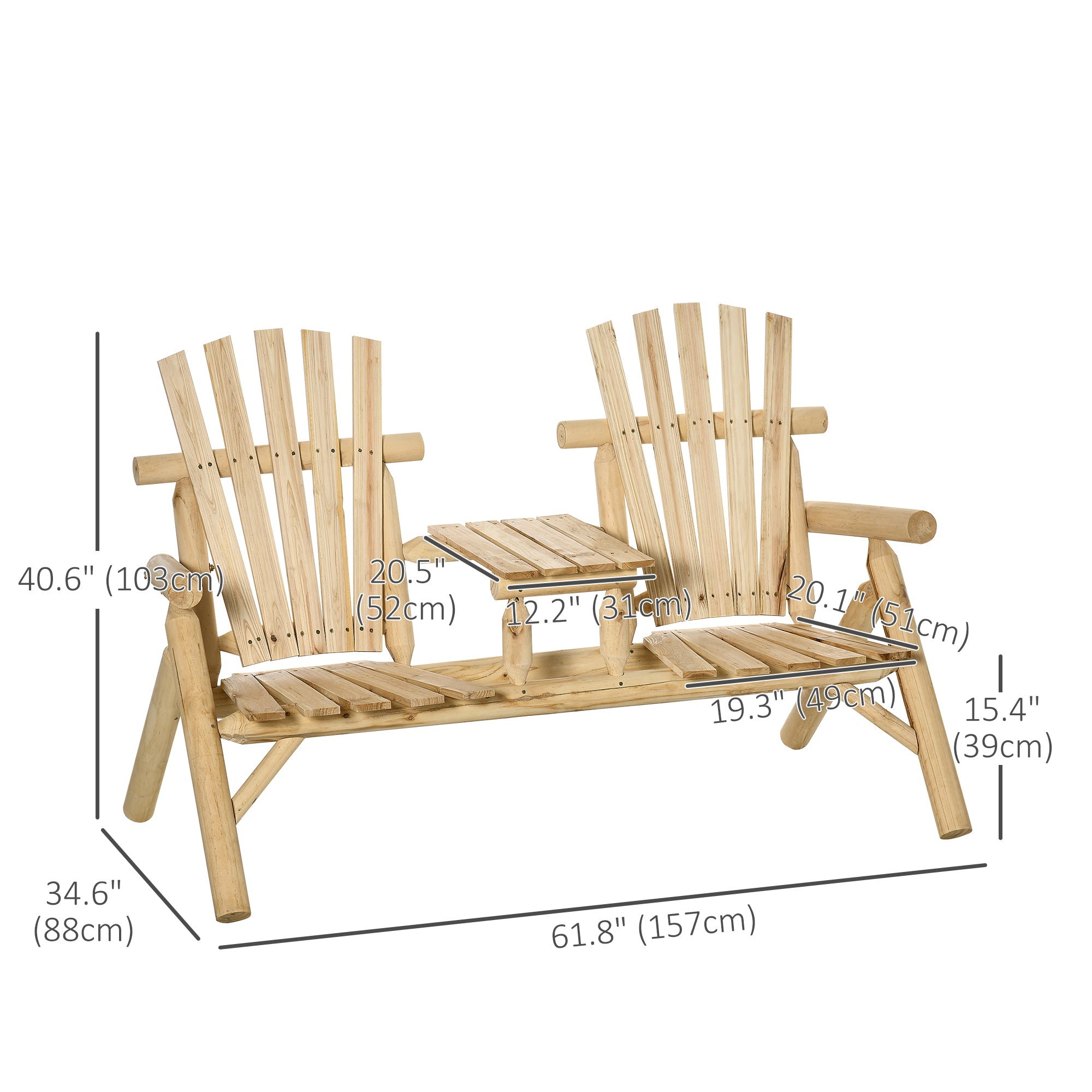 Wood Adirondack Patio Chair Bench with Center Coffee Table, for Lounging and Relaxing Outdoors Natural Outdoor Benches at Gallery Canada