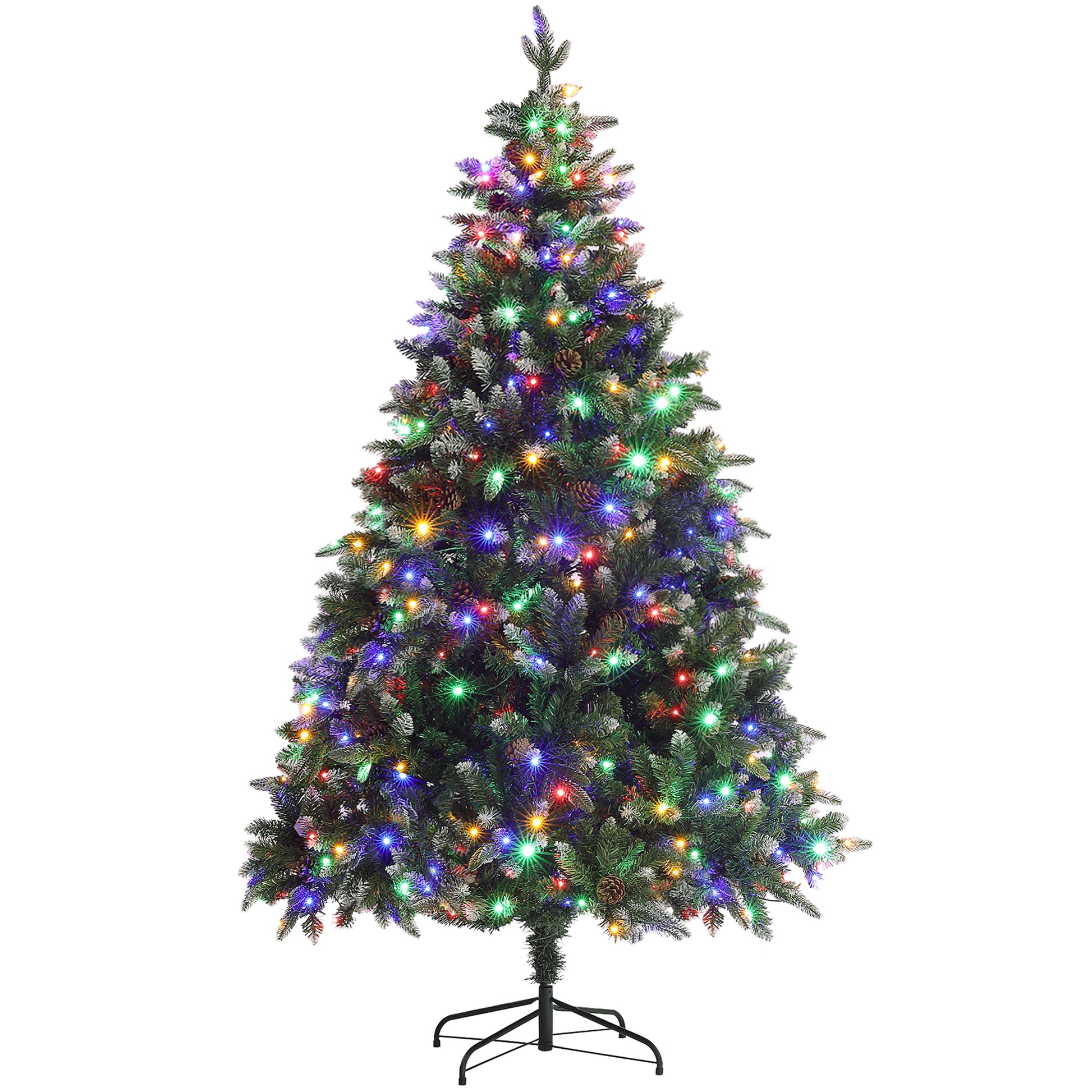 6 Foot Prelit Artificial Christmas Tree with Dual Colour LED Light, Hinged Xmas Tree for Home Office Holiday Pre Lit Christmas Trees   at Gallery Canada