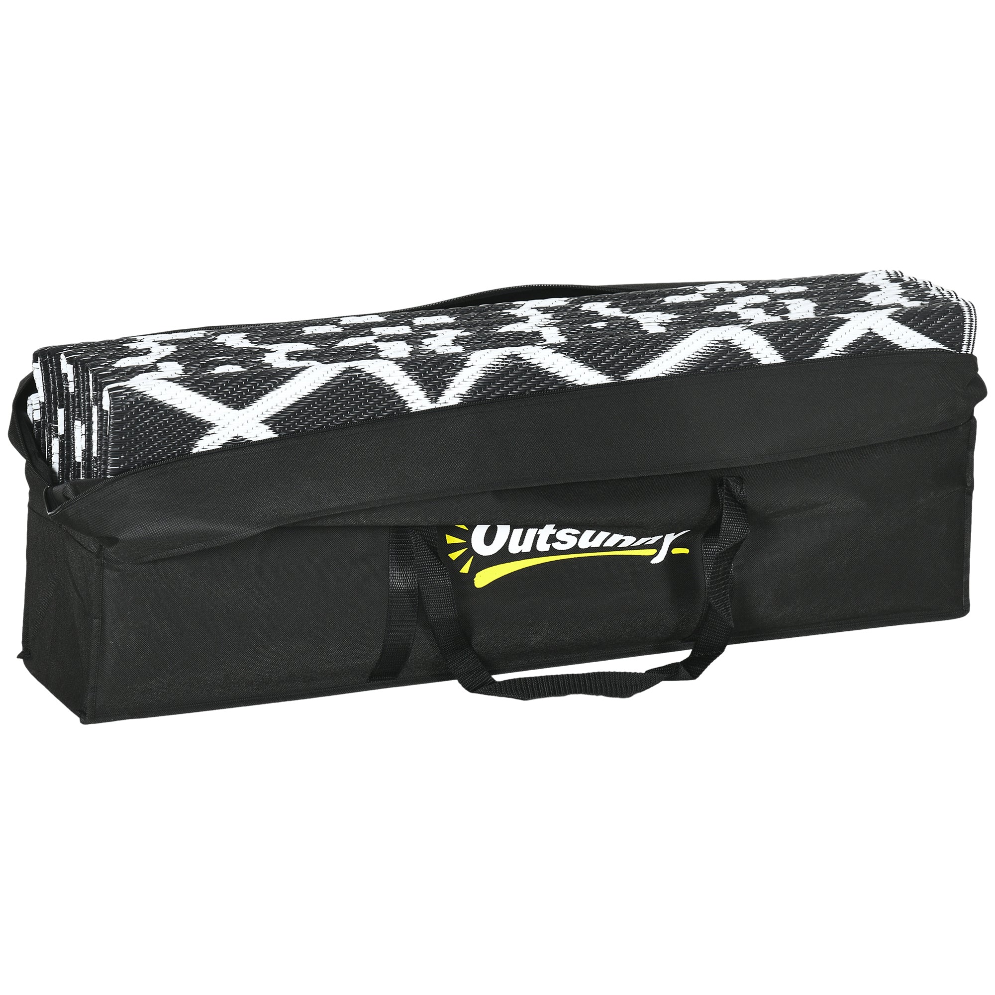 Reversible Outdoor Rug, Waterproof Plastic Straw RV Rug with Carry Bag, 9' x 18', Black and White Clover Outdoor Reversible Rugs at Gallery Canada