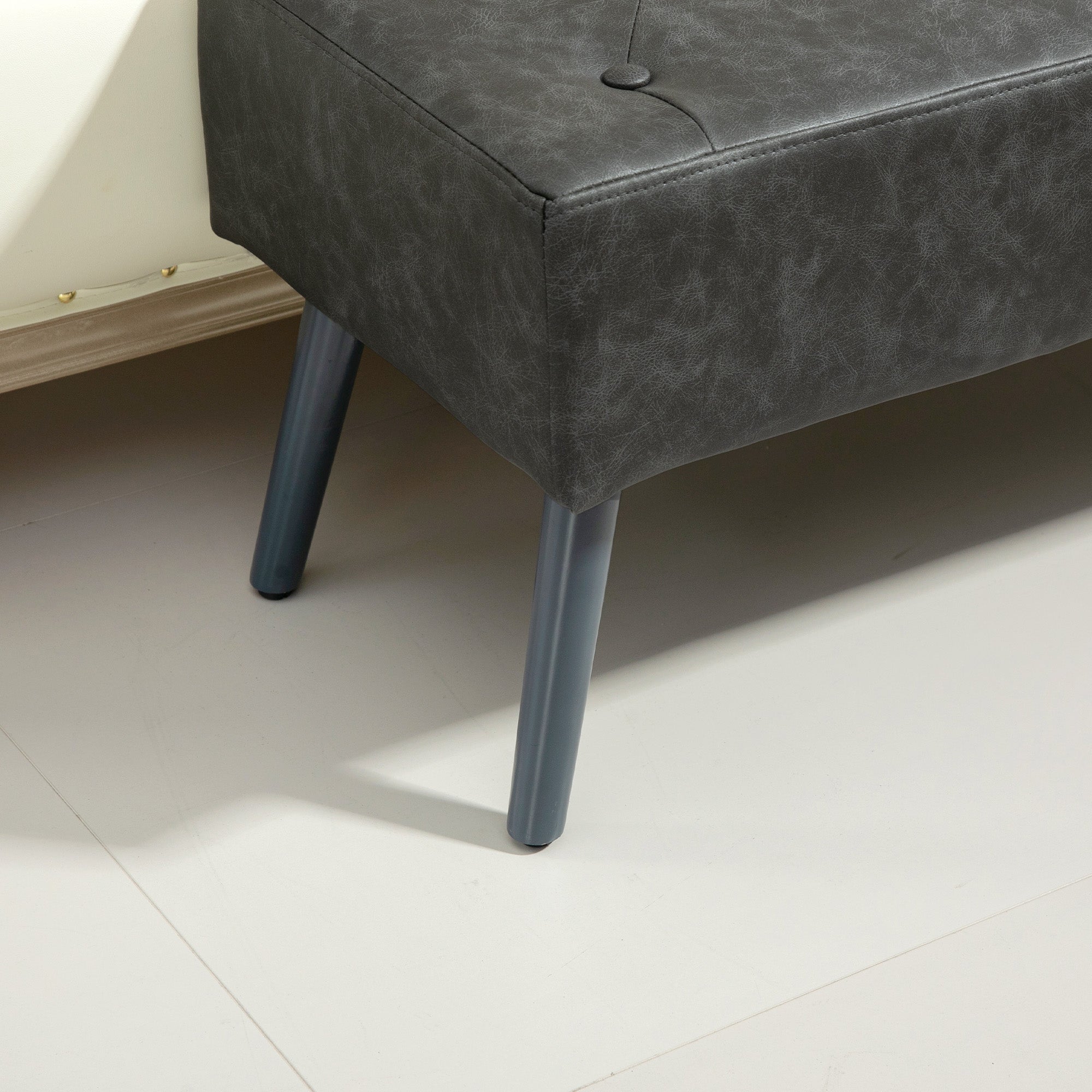 Bedroom Bench, End of Bed Bench with Button Tufted, PU Leather Upholstered Entryway Bench with Wood Legs, Grey Storage Ottomans & Benches at Gallery Canada