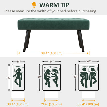39 Inches Upholstered Bedroom Bench, Modern End of Bed Bench with Steel Legs, Green Storage Ottomans & Benches   at Gallery Canada