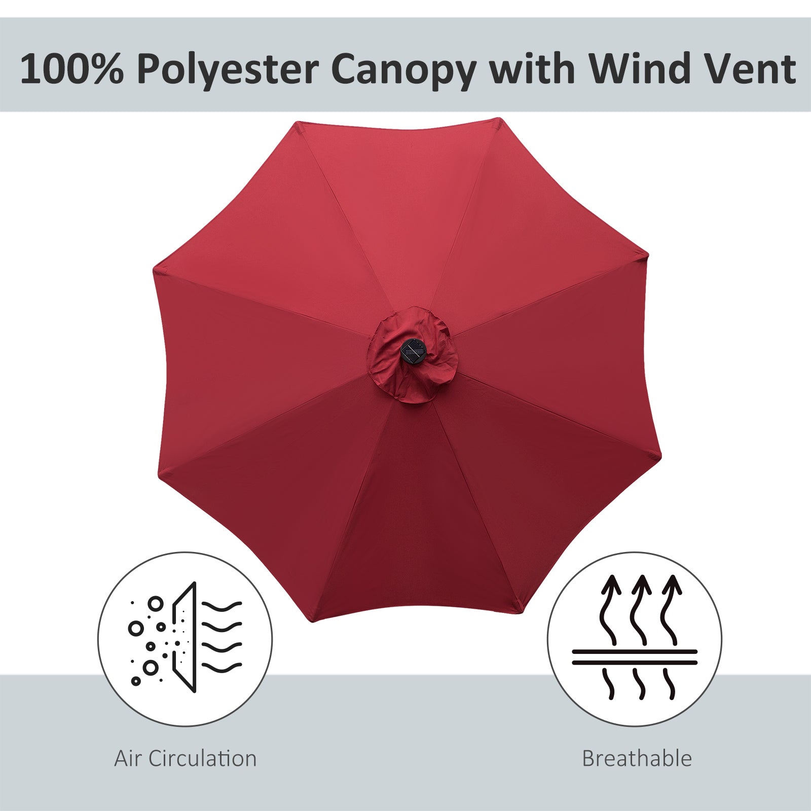 9ft Solar Patio Umbrella Outdoor Sunshade 24 LED Lights Tilt Canopy, Wine Red Sun Umbrellas   at Gallery Canada