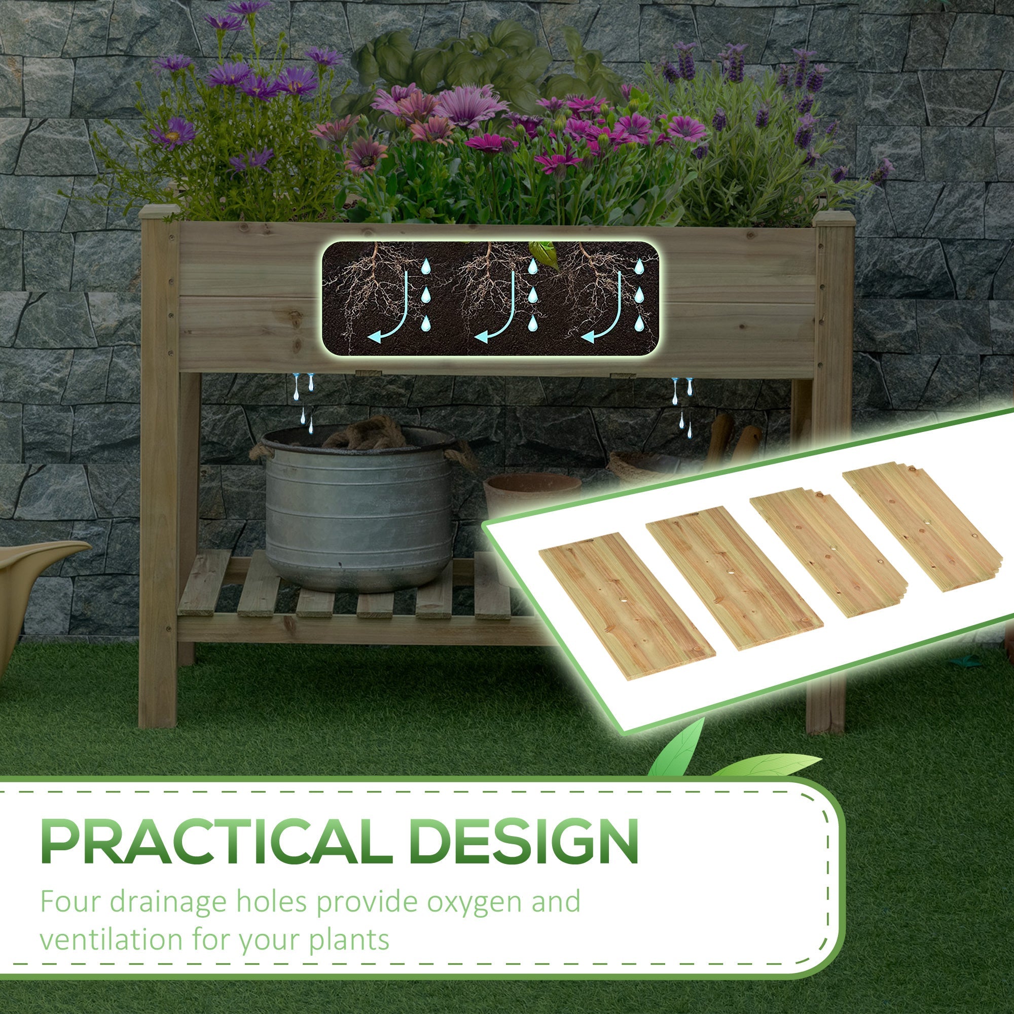 Elevated Wooden Planter Box with Legs and Storage Shelf, 45