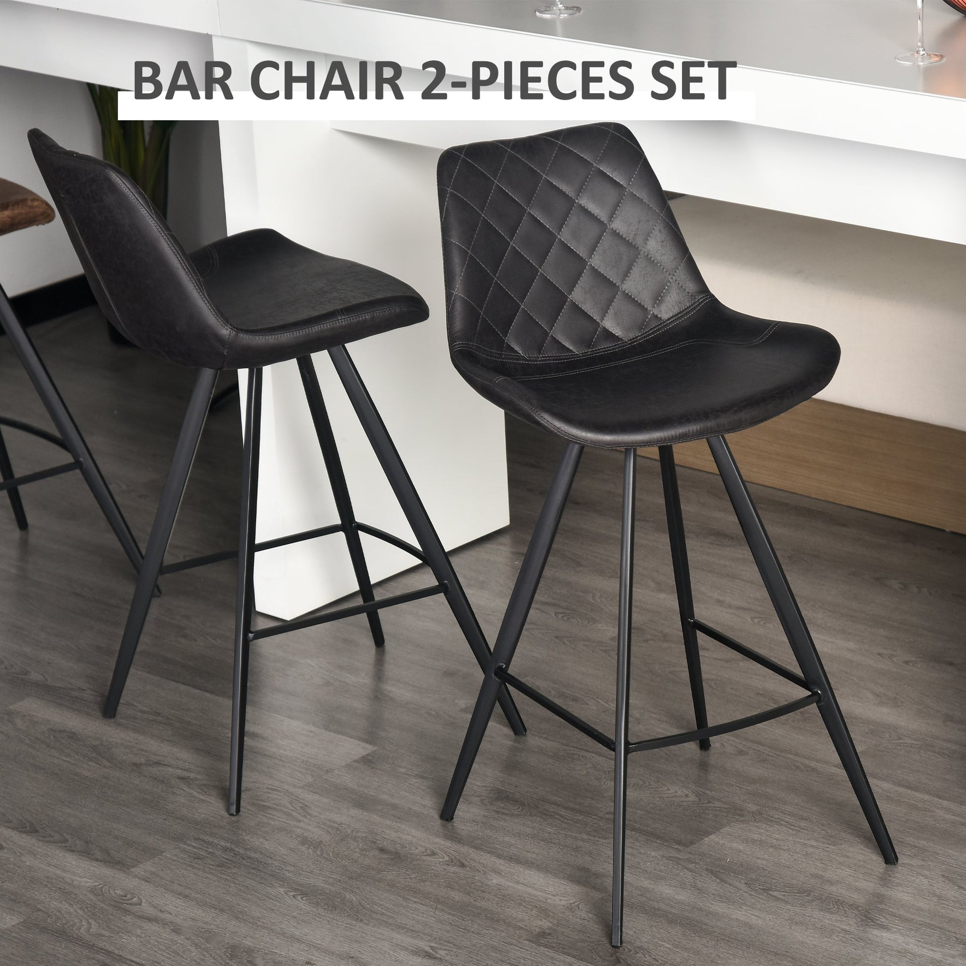 Set of 2 Microfiber Cloth Bar Stools, Multi-functional Kitchen Stools, Bar Chair with Metal Leg Padded Cushion Seat for Dining, Black Bar Stools   at Gallery Canada