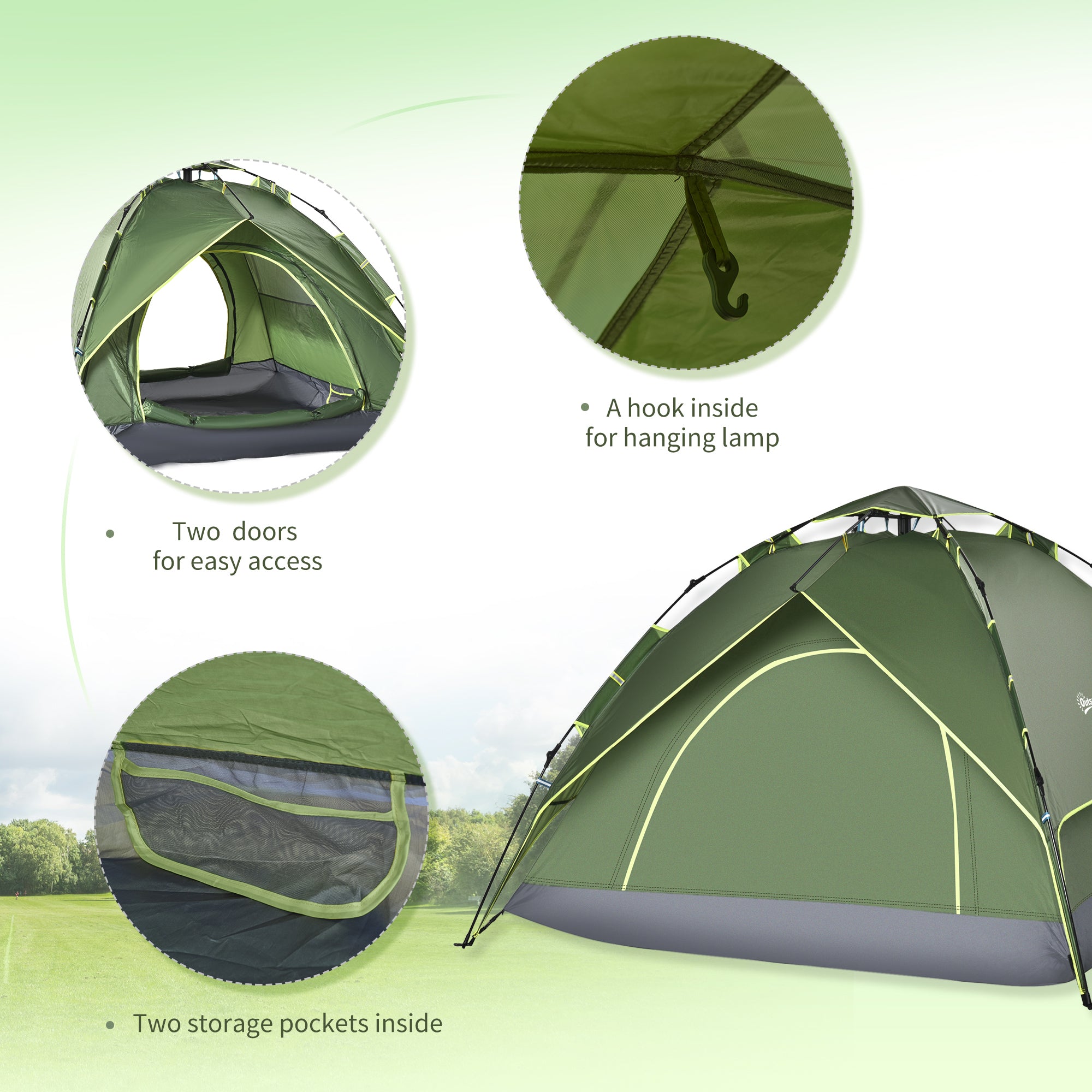 Camping Tent, 3 Person Family Tent, 1000mm Waterproof, with Sewn-in Groundsheet and Carry Bag, for Fishing, Dark Green Camping Tents at Gallery Canada