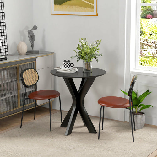 Round Dining Table, Modern Dining Room Table with Steel Curved Legs, Space Saving Small Kitchen Table, Black