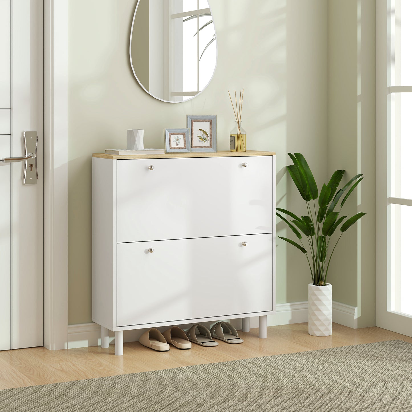 2 Drawers Shoe Storage Cabinet with Adjustable Shelves for 16 Pairs of Shoes, White Shoe Storage Cabinets & Racks   at Gallery Canada