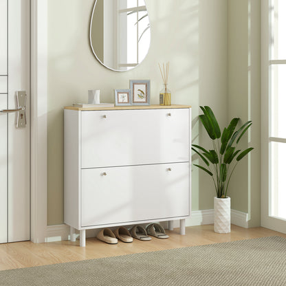 2 Drawers Shoe Storage Cabinet with Adjustable Shelves for 16 Pairs of Shoes, White Shoe Storage Cabinets & Racks   at Gallery Canada