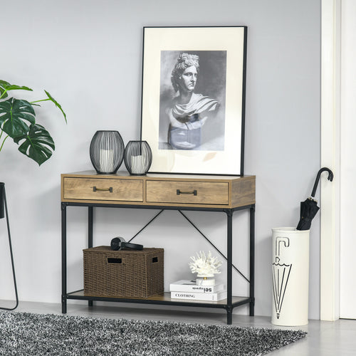 Vintage Sofa Console Table, Entryway Table with Drawers, Storage Shelf for Living Room, Hallway, Bedroom, Brown