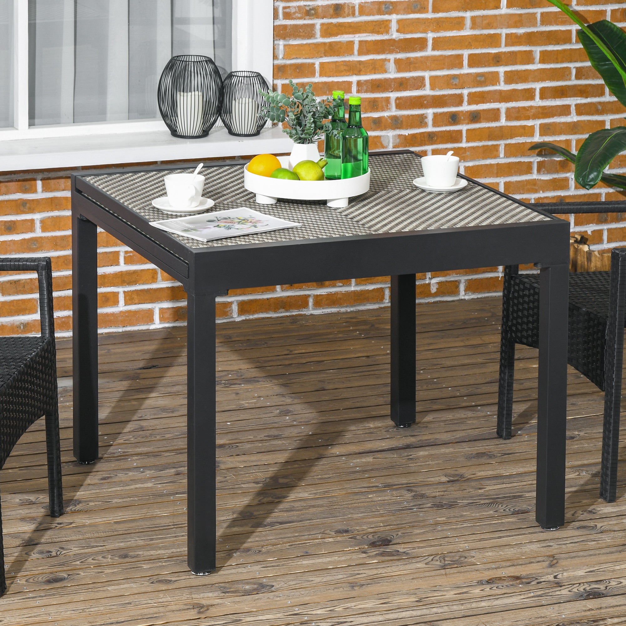 Extendable Rattan Dining Table, Patio Retractable Table, Aluminum Frame, 90/180 x 90 cm, Mixed Brown Patio Dinning Tables   at Gallery Canada