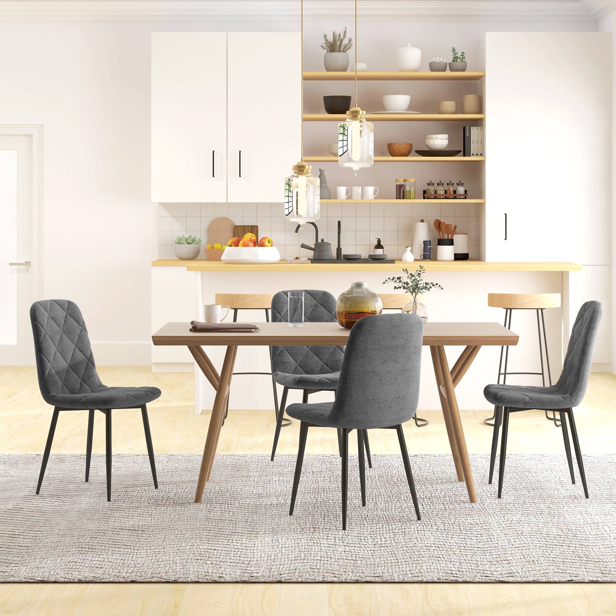 Dining Chairs Set of 4, Upholstered Dining Room Chairs with Steel Legs, Modern Kitchen Chair for Dining Room, Grey Bar Stools   at Gallery Canada