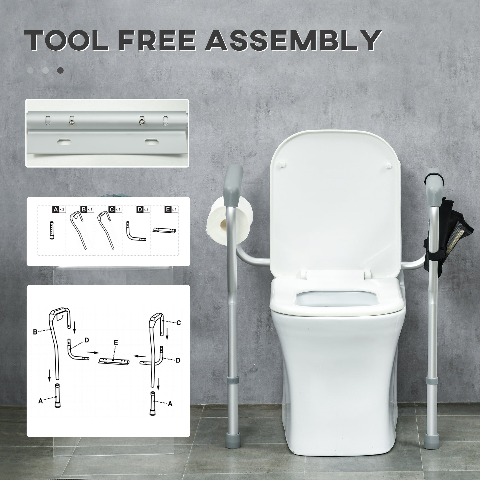 Adjustable Toilet Safety Rail for Elderly, 300lbs, Padded Arms, Easy Install, Silver Knee Walker & Wheelchair Ramps   at Gallery Canada